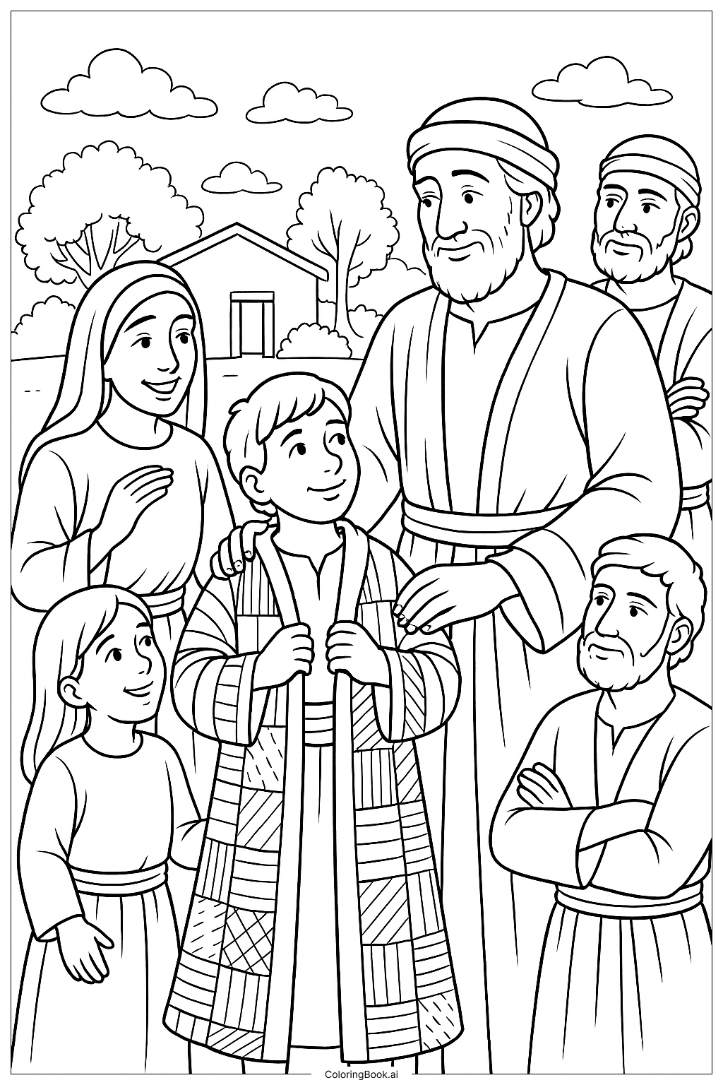  Joseph Coat Of Many Colors Family Group Coloring Page 