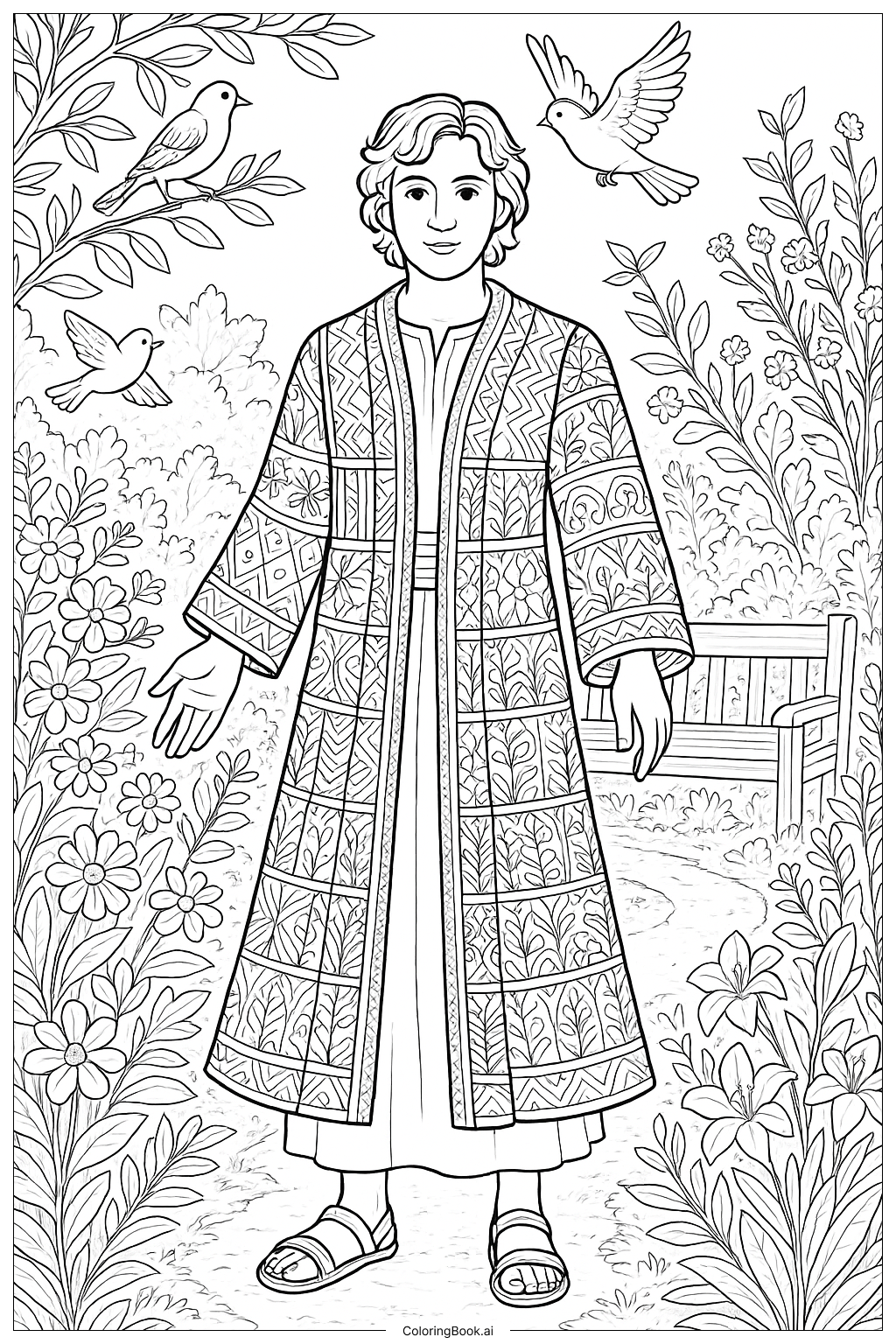 Trang tô màu Joseph Áo Choàng Nhiều Màu Cảnh Vườn