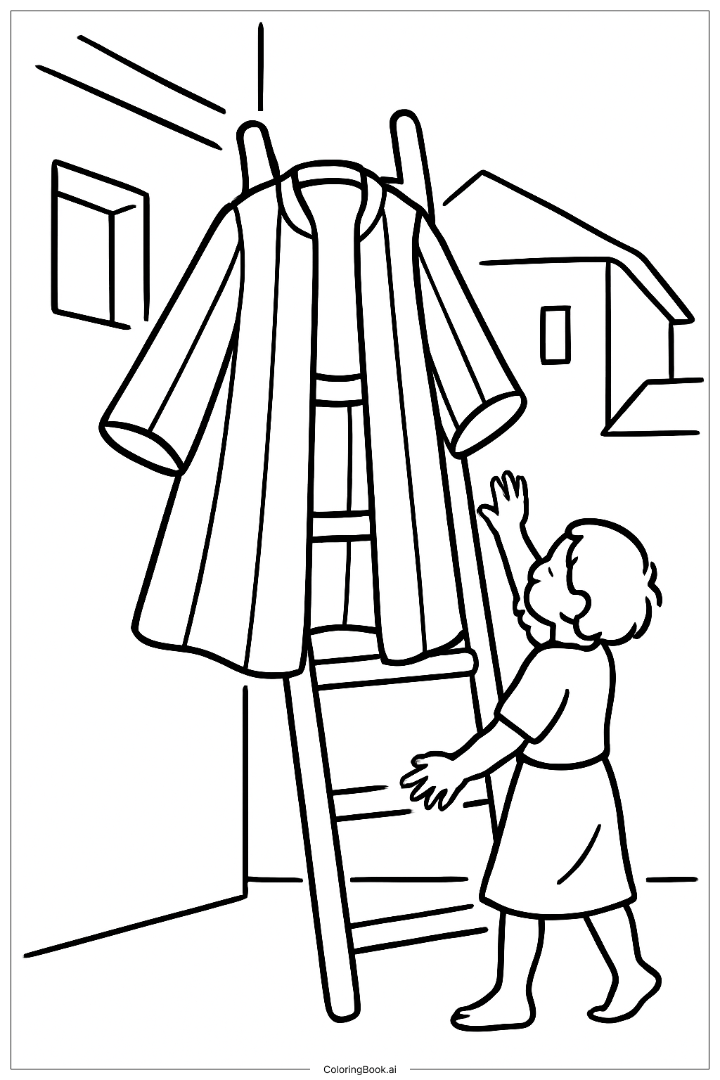 約瑟五彩繽紛的彩衣在梯子上著色頁