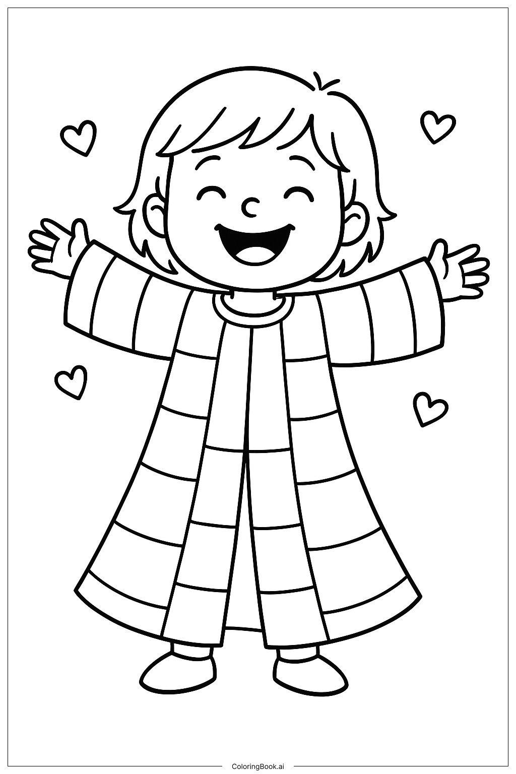 여러 색깔의 요셉의 옷을 입고 웃고 있는 모습