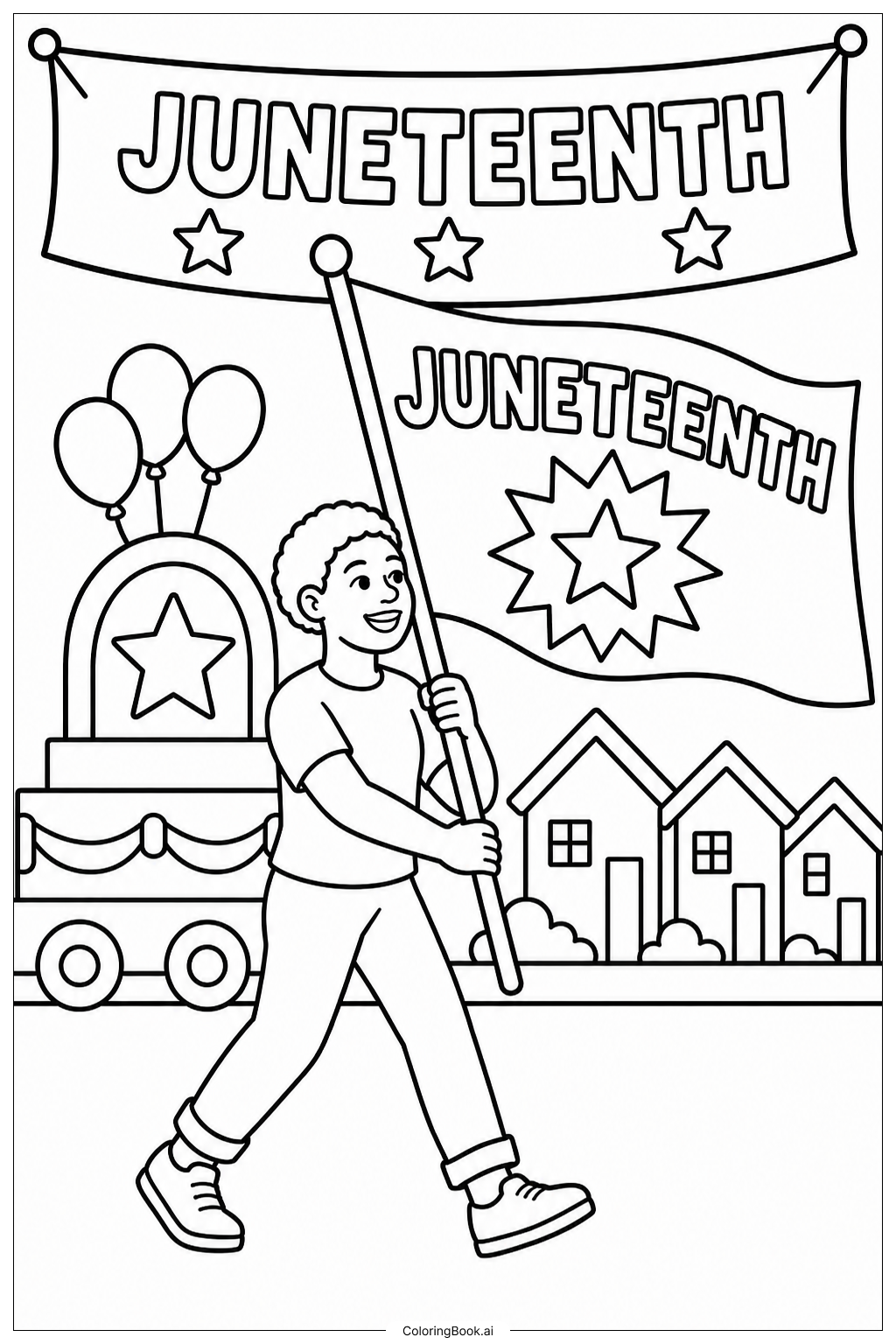 Page de coloriage Défilé de quartier pour Juneteenth