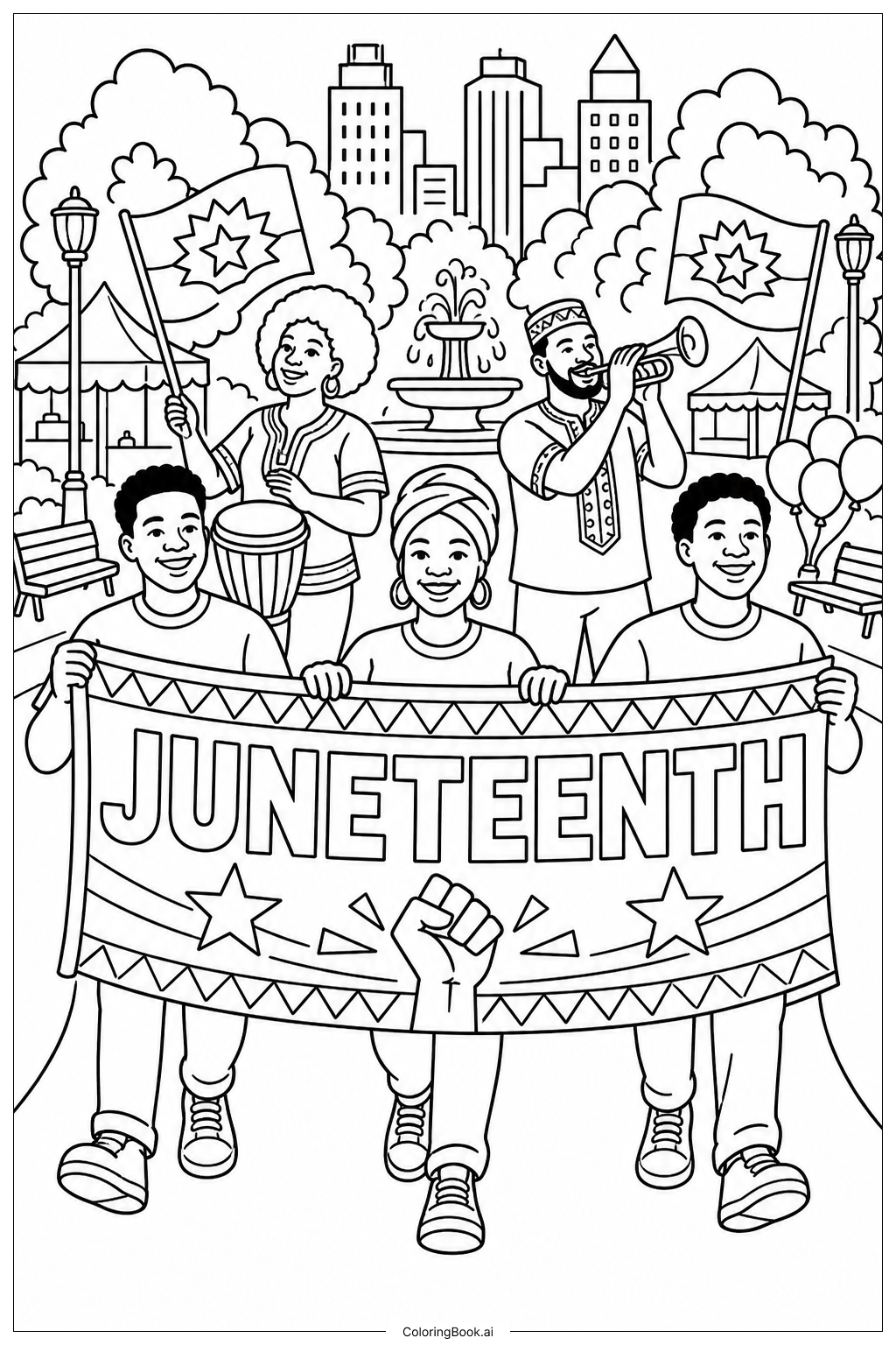 Juneteenth Freedom March Scene Coloring Page