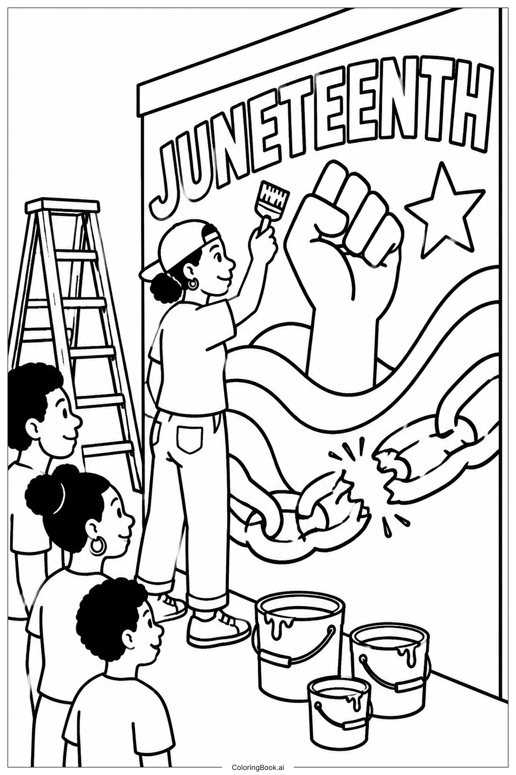 Juneteenth Wandbildszene Ausmalseite