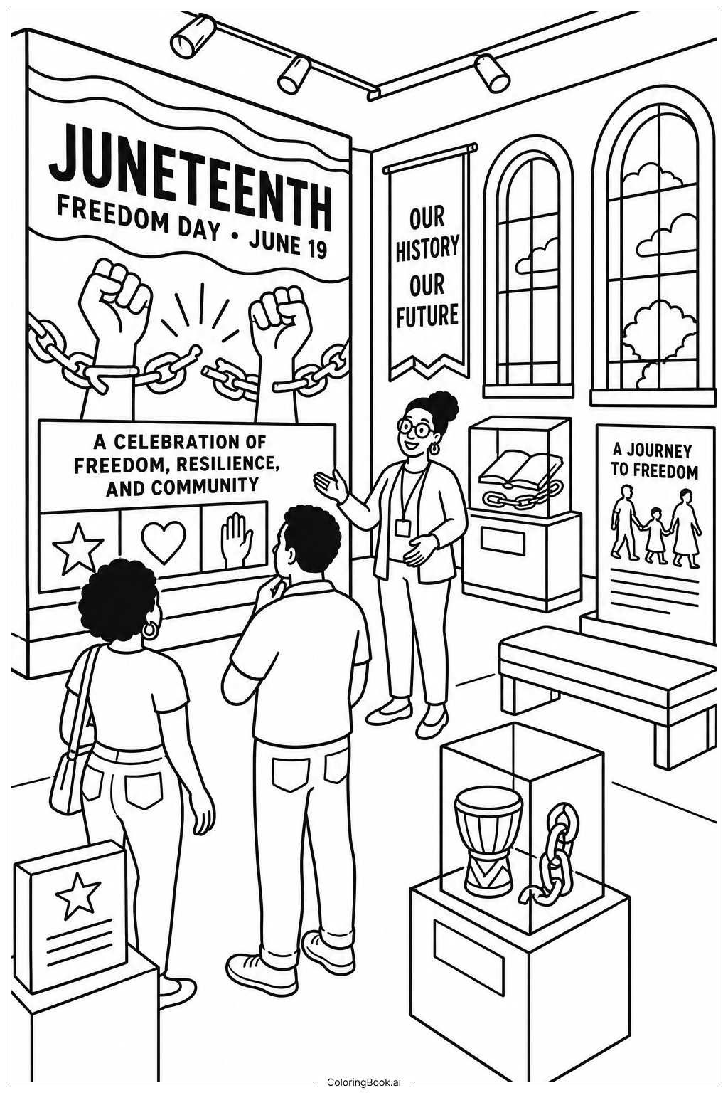 Juneteenth Museum Exhibition Hall Coloring Page