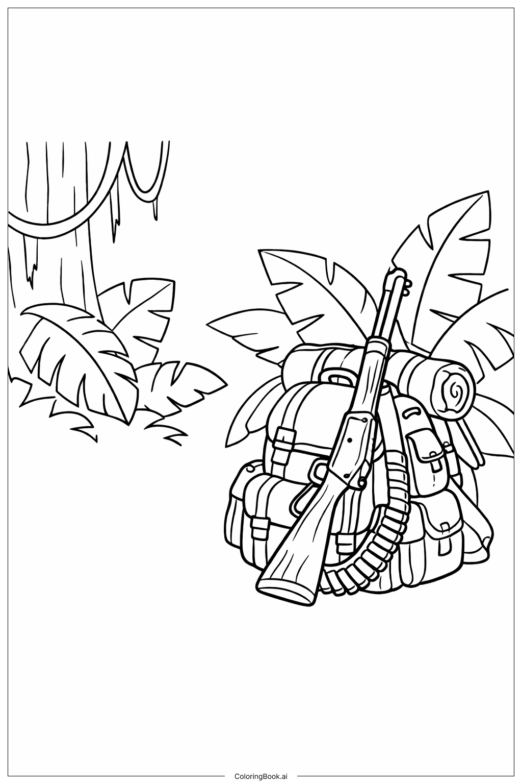  Page de coloriage Fusil d'explorateur de la jungle 
