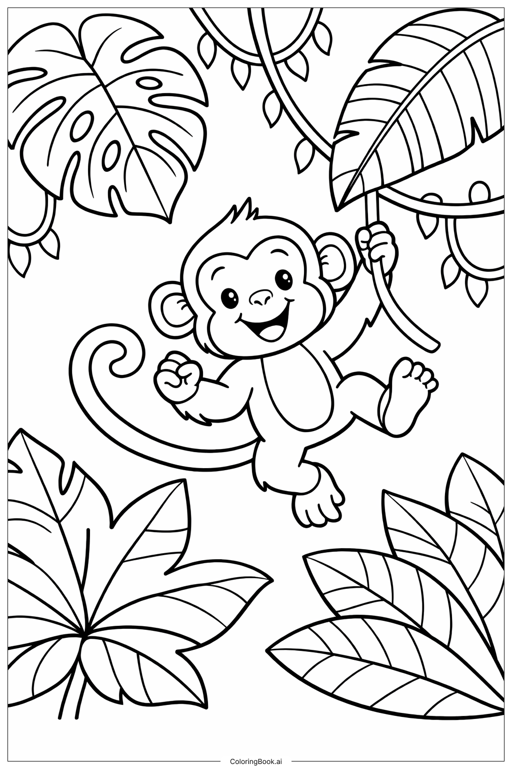  带叶子的丛林图案填色页 