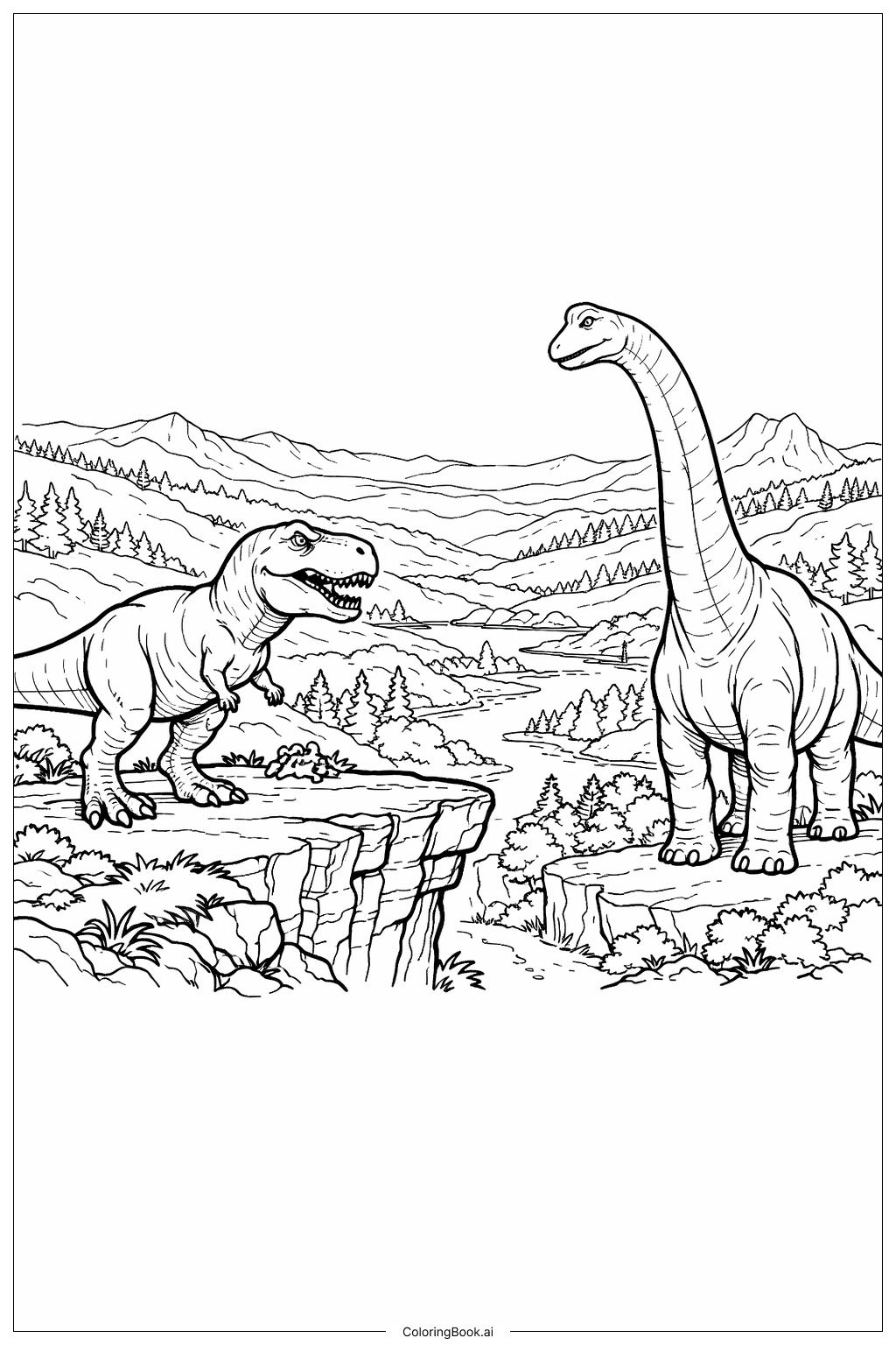  Page de coloriage Rencontre sur la falaise de Jurassic Park 