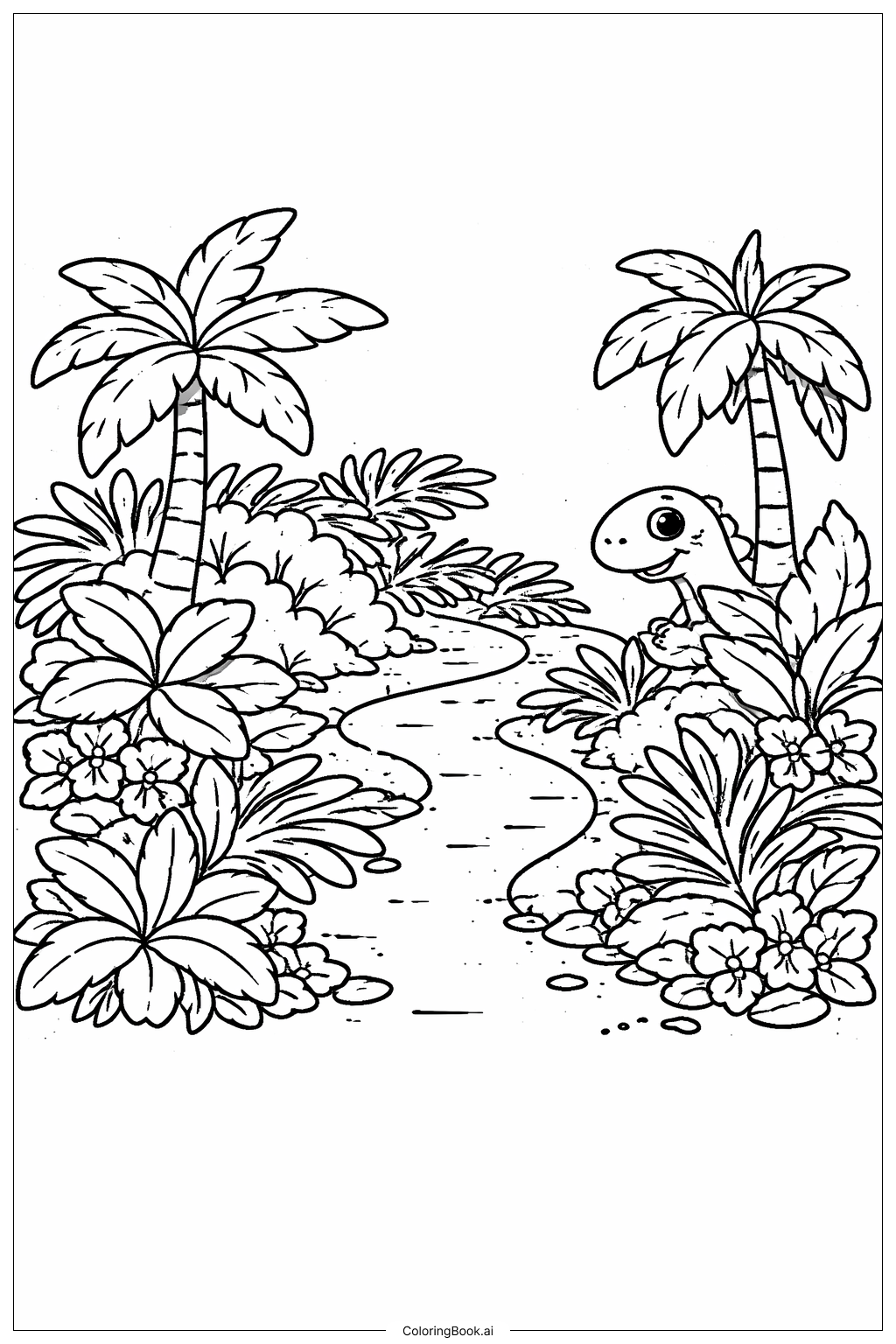  쥬라기 공원 정글 길 색칠공부 페이지 