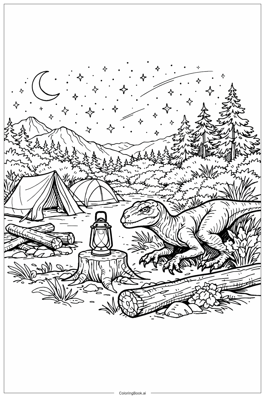  ジュラシックパークナイトキャンプ襲撃の塗り絵ページ 