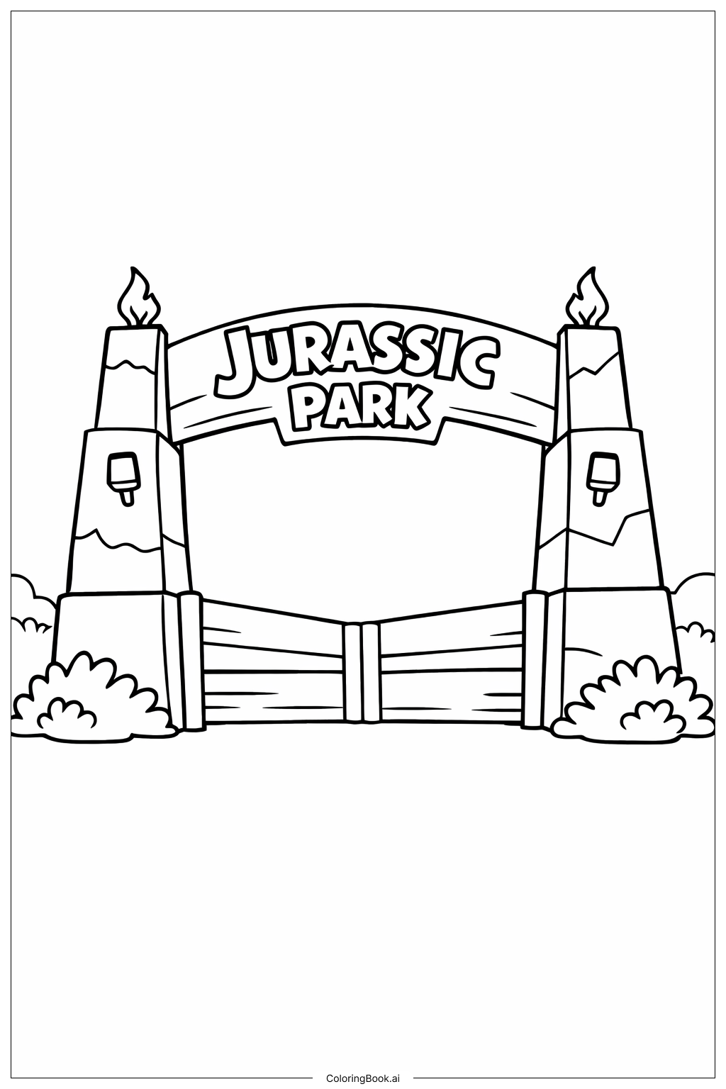 Página para colorear de Puerta del Parque Jurassic