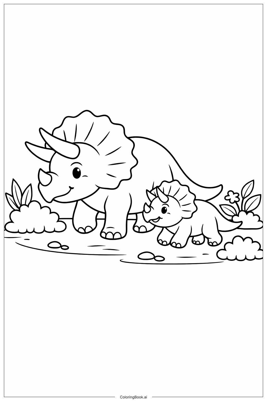 侏罗纪公园三角龙家庭填色页