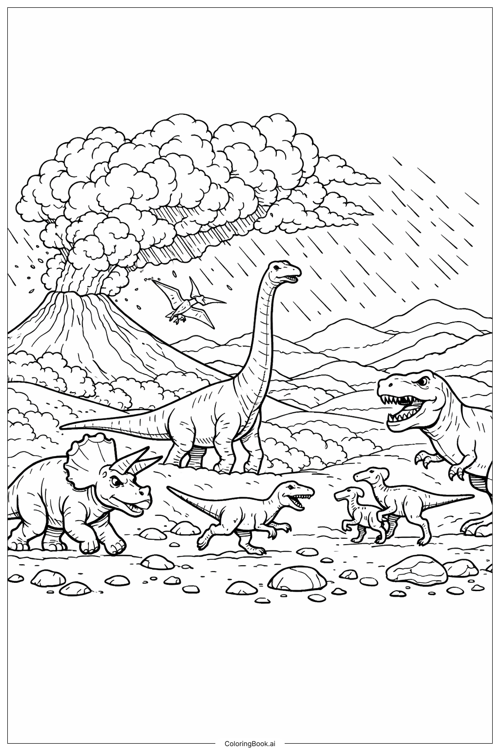  Página para colorir de Jurassic Park Cinzas Vulcânicas 