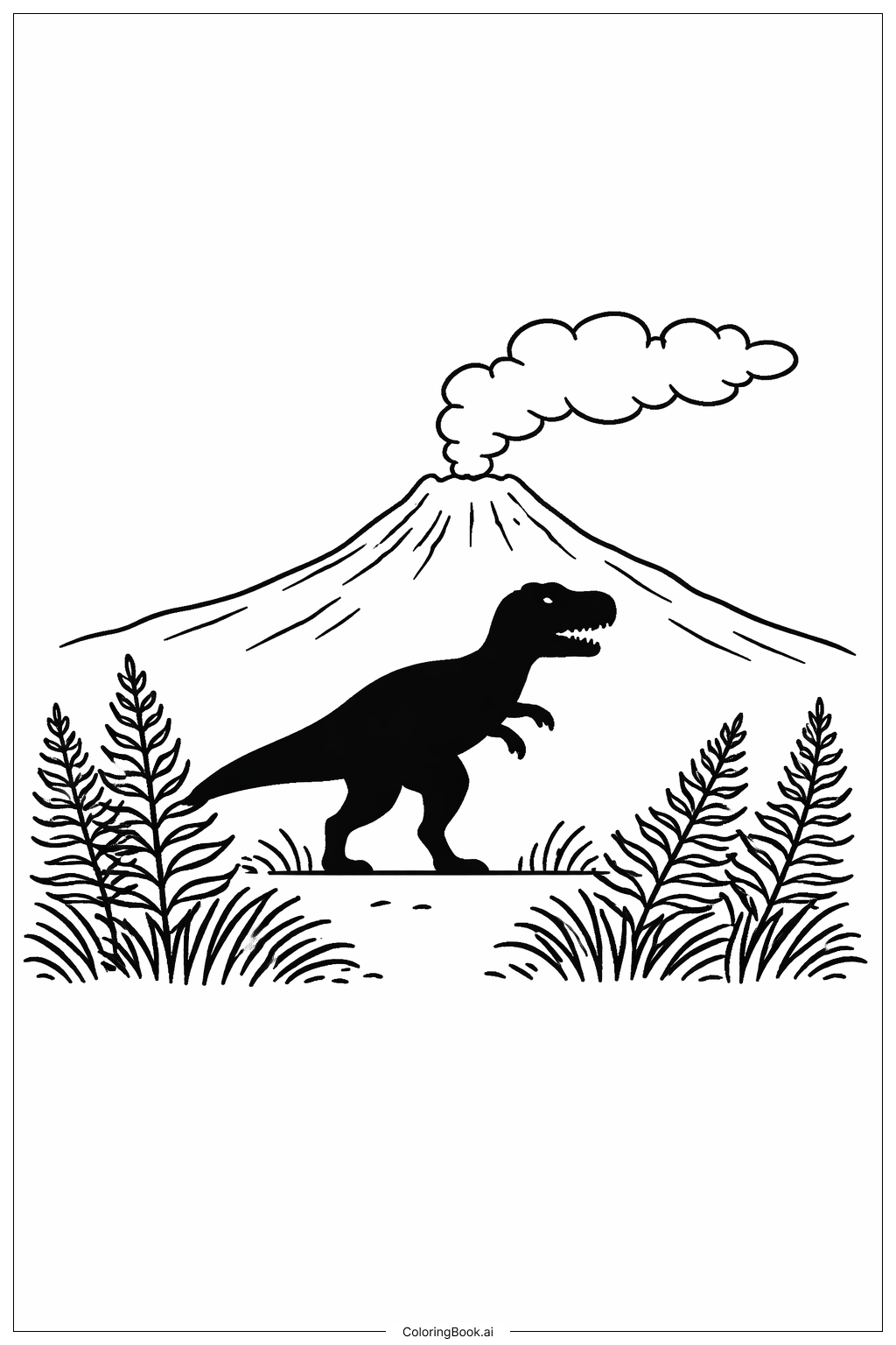  ジュラシックパーク 火山の景色の塗り絵ページ 