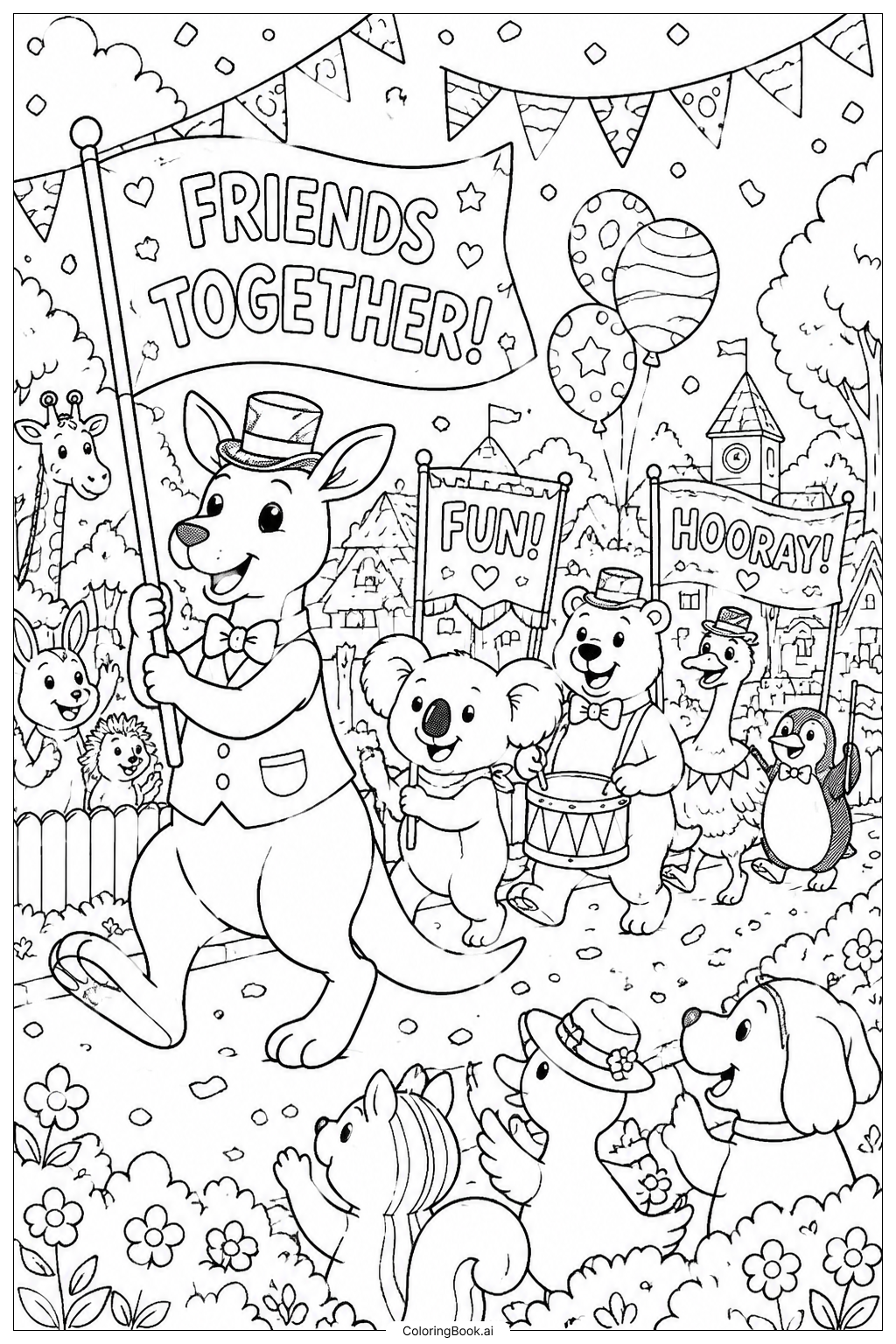  Kangaroo And Friends Parade Coloring Page 