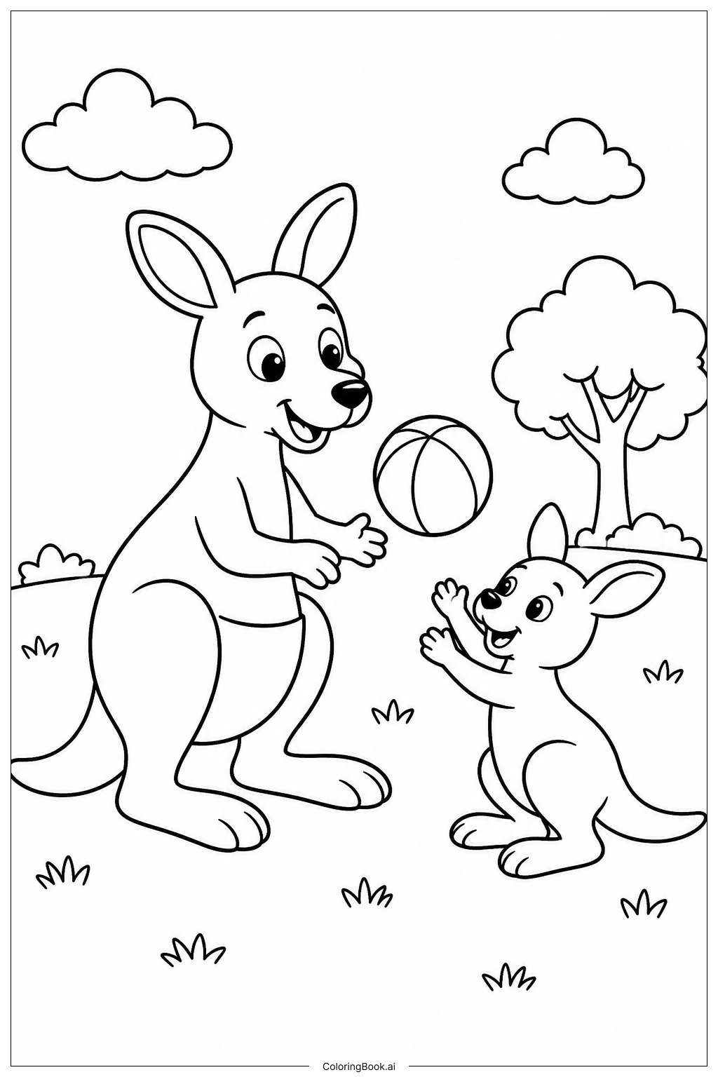  Känguru und Joey beim Spielen Ausmalseite 