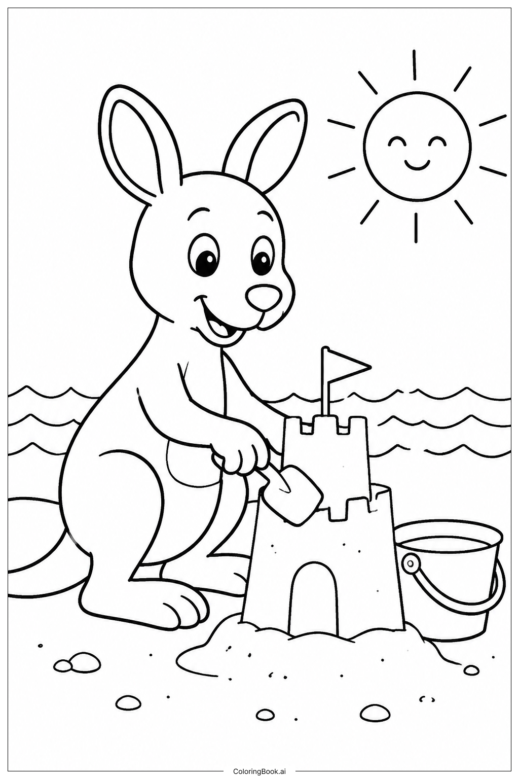  Página para colorear de Canguro en la playa 