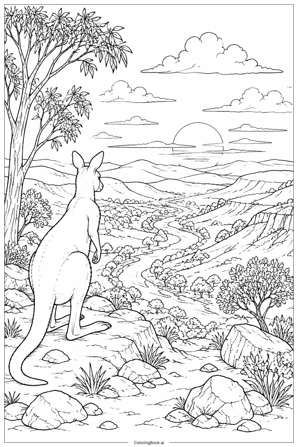 Kangaroo At Sunset Valley Coloring Page 