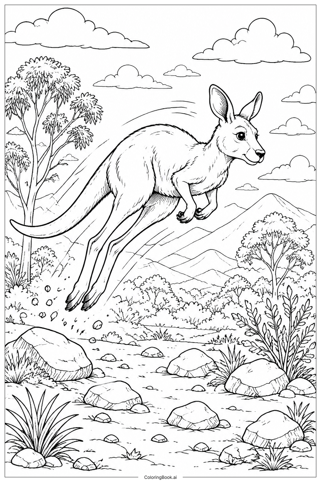  Trang tô màu Kangaroo Nhảy Qua Những Tảng Đá 