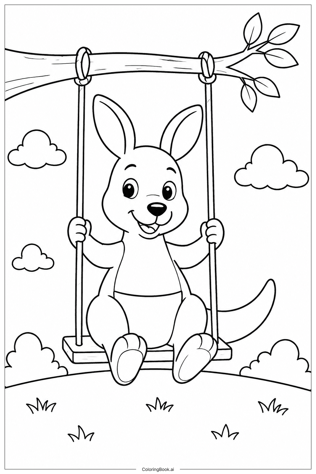  Kangaroo Auf der Schaukel Ausmalseite 