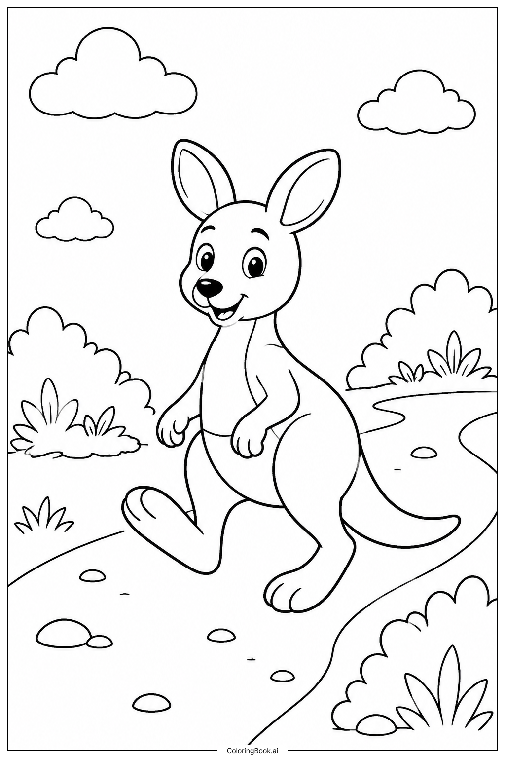  Página para colorear de Canguro en el sendero 