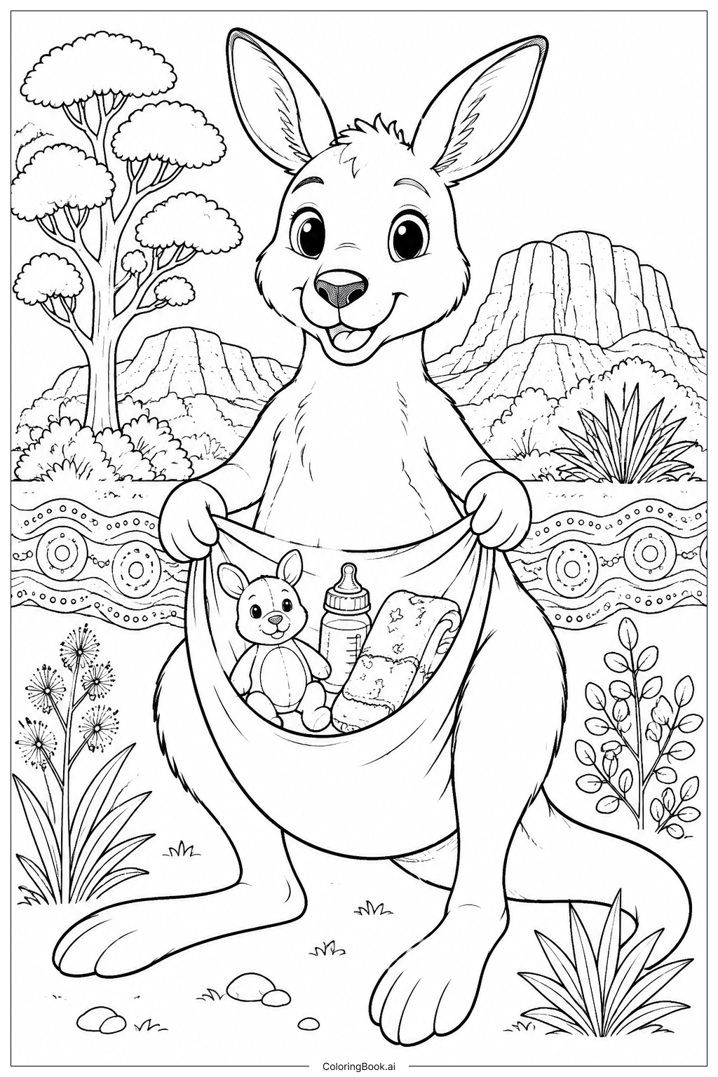  Kangaroo Showing Pouch Items Coloring Page 