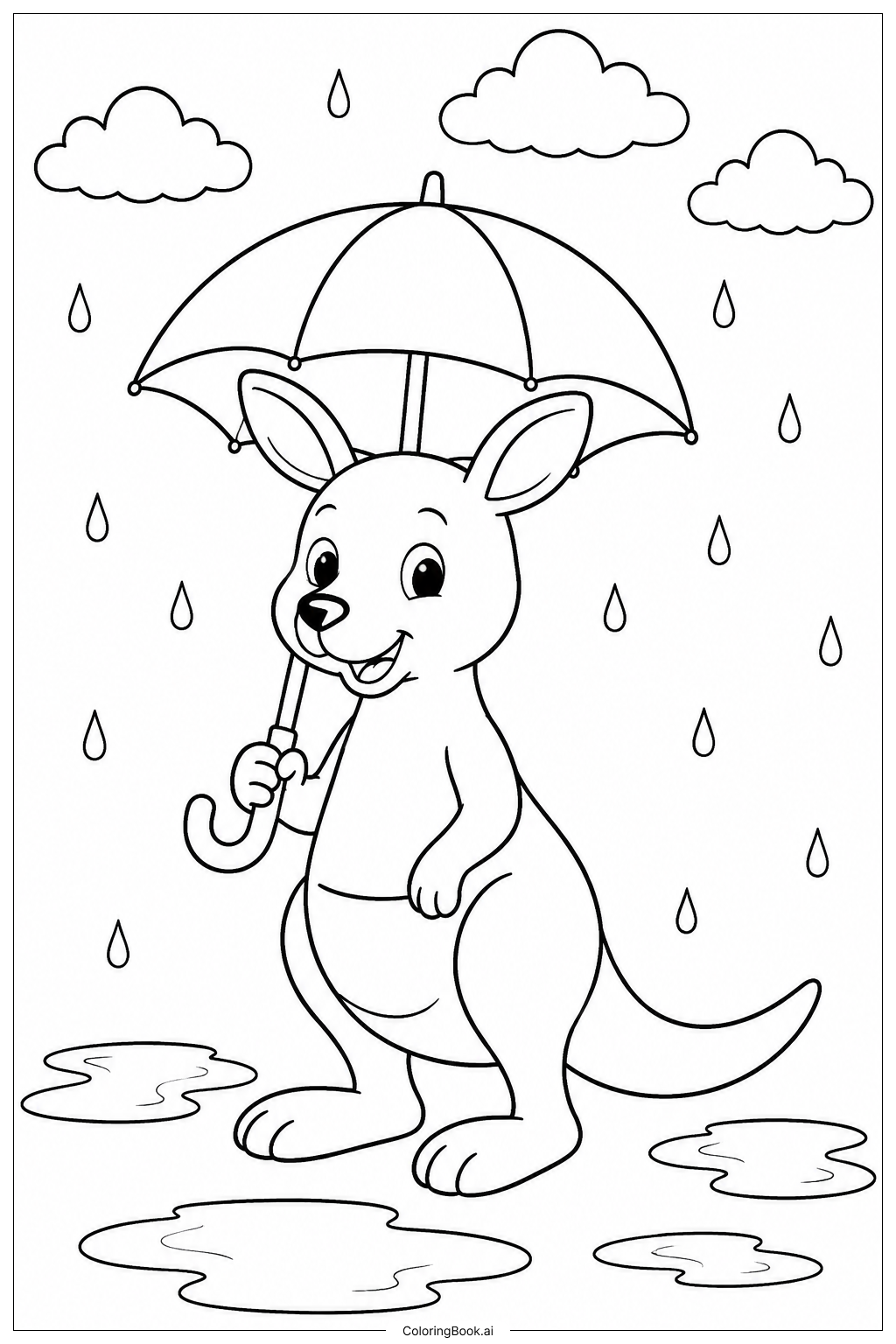  雨中袋鼠填色页 