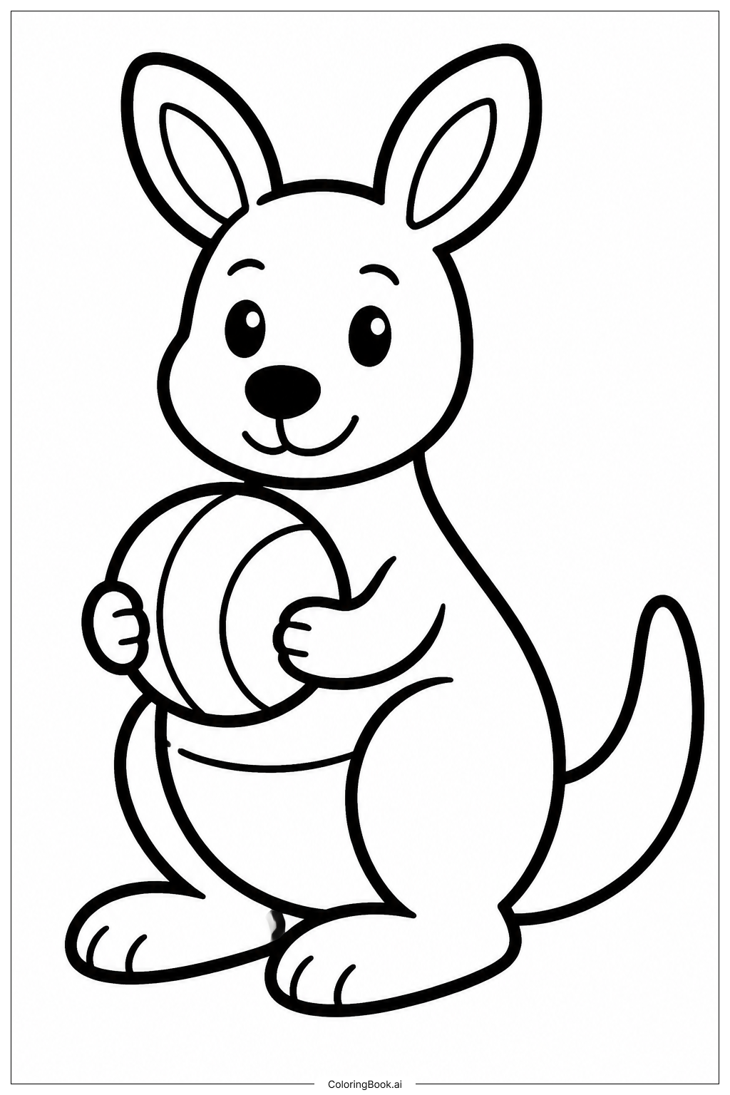  Page de coloriage Kangourou avec un ballon 