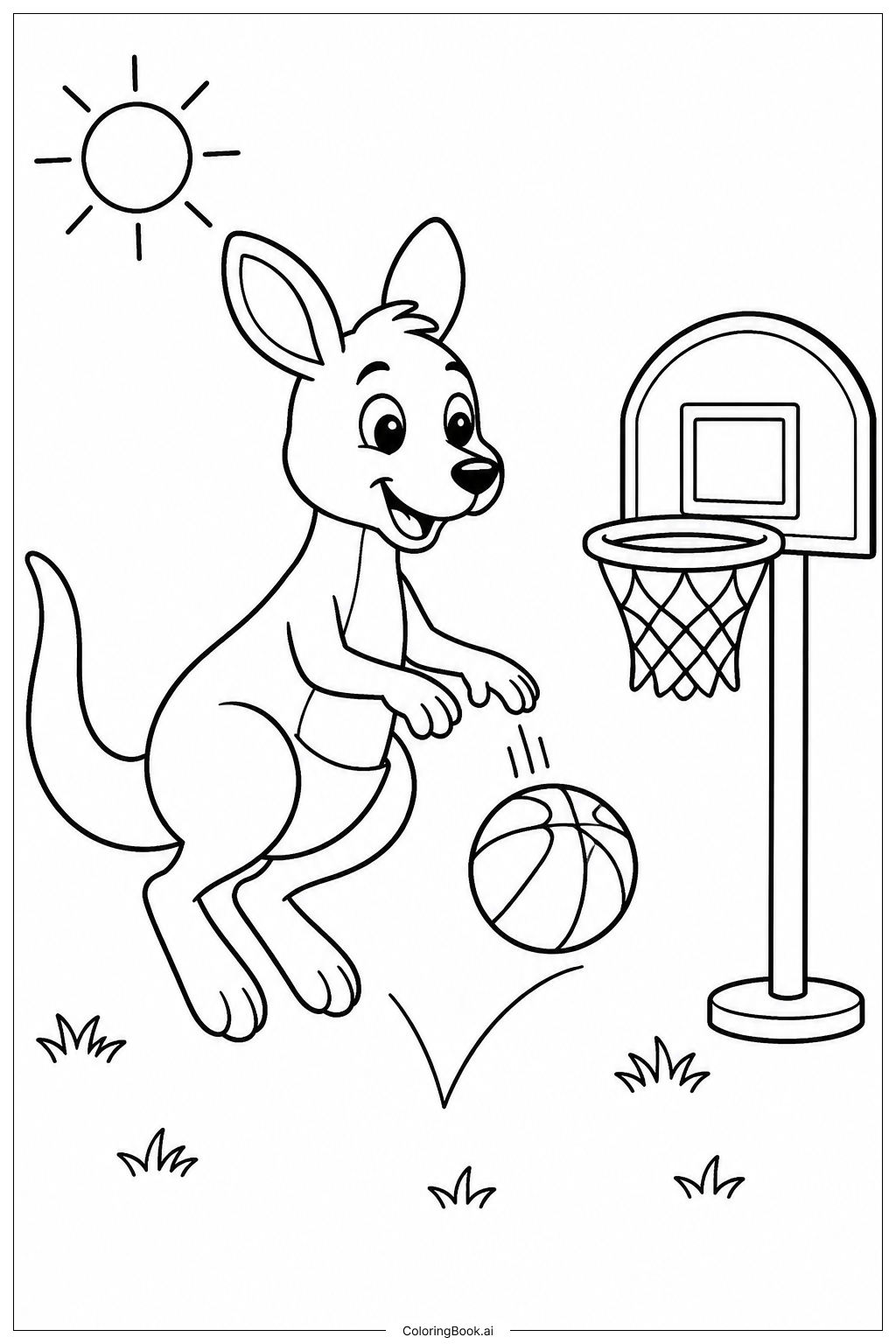  Página para colorear de Canguro con Pelota y Aro 