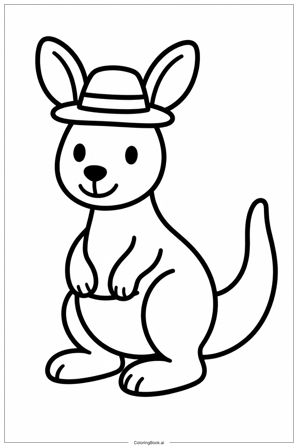  Page de coloriage Kangourou avec chapeau 