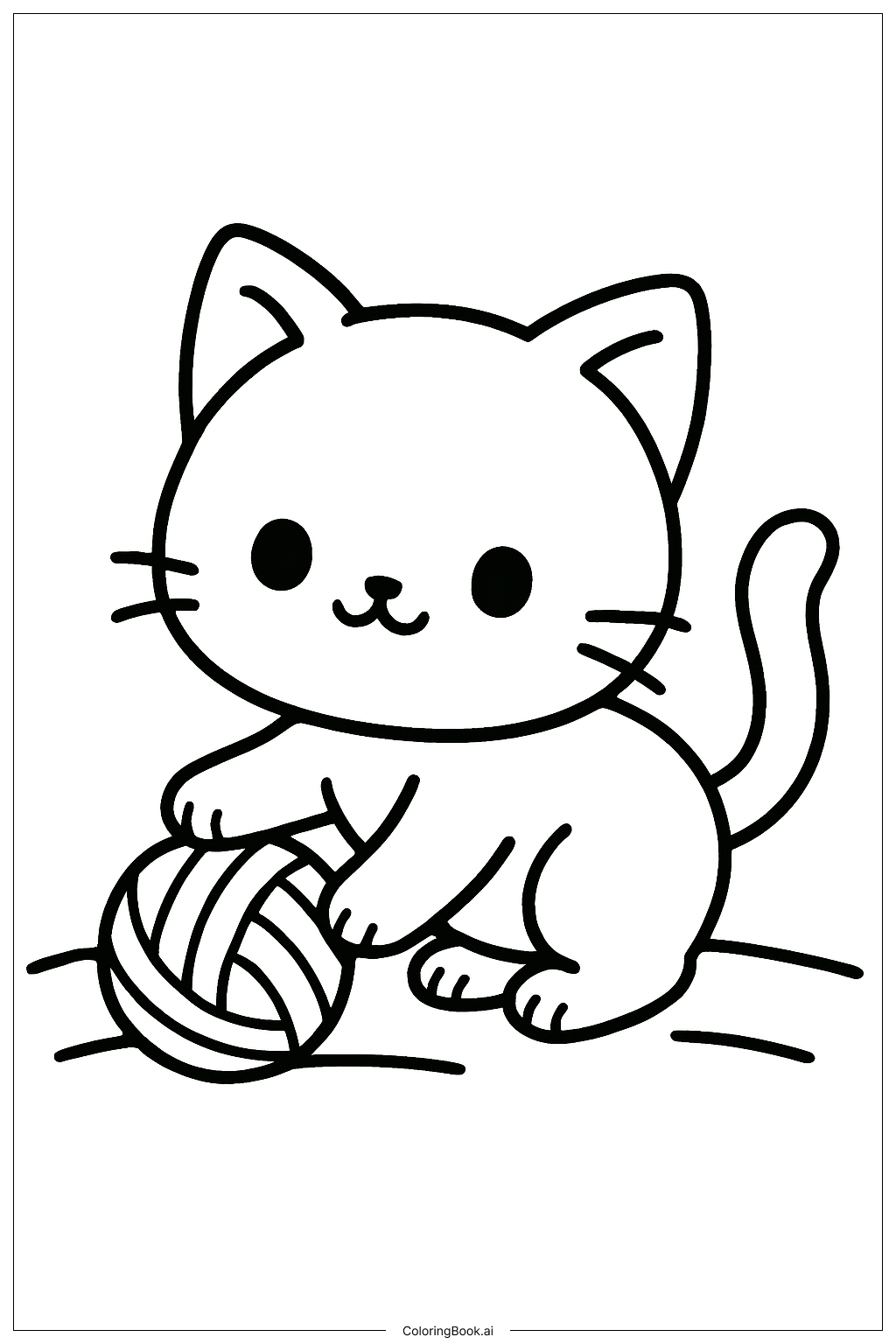  Trang tô màu Chú Mèo Kawaii Đang Chơi 