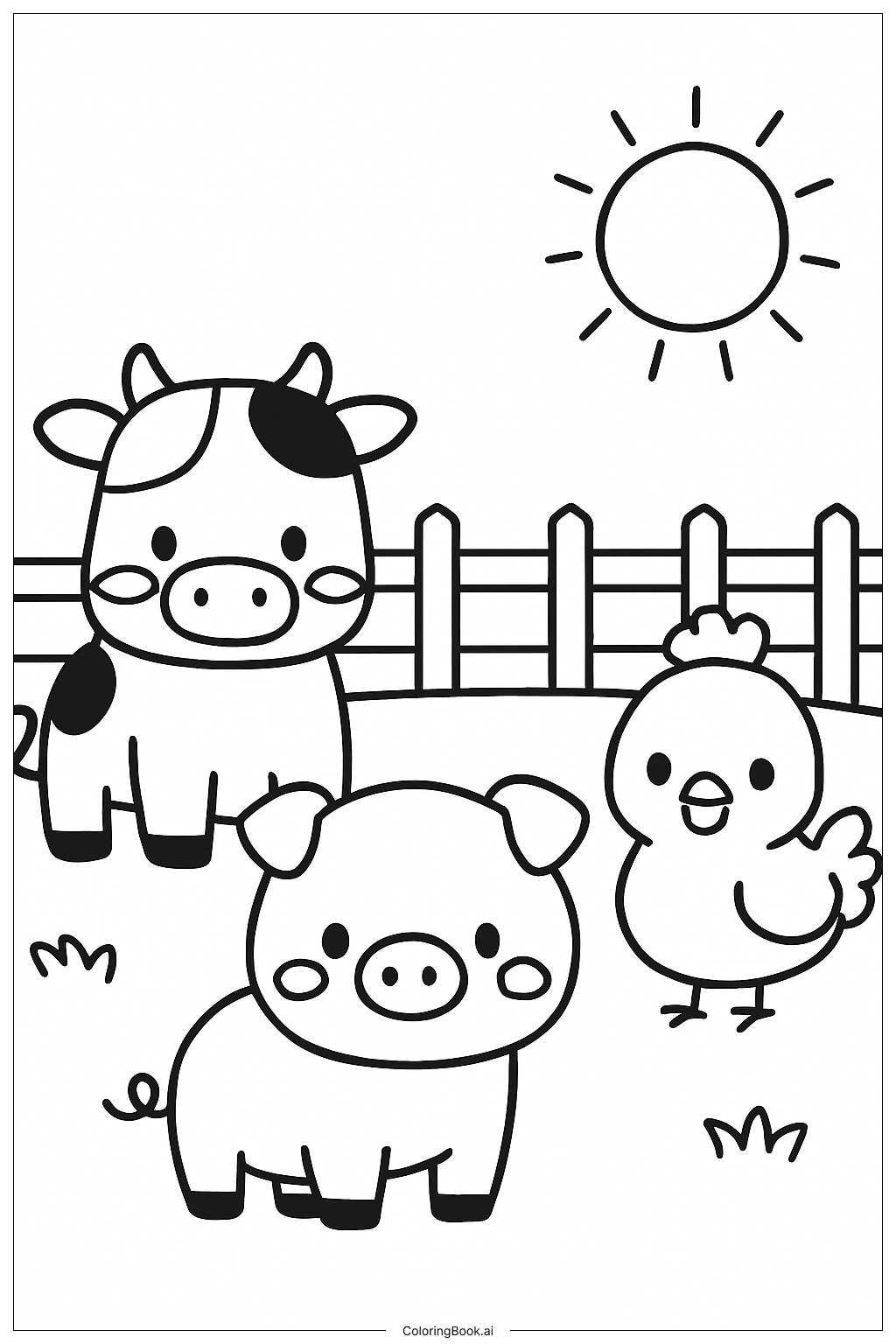  Trang tô màu Động Vật Trang Trại Kawaii 