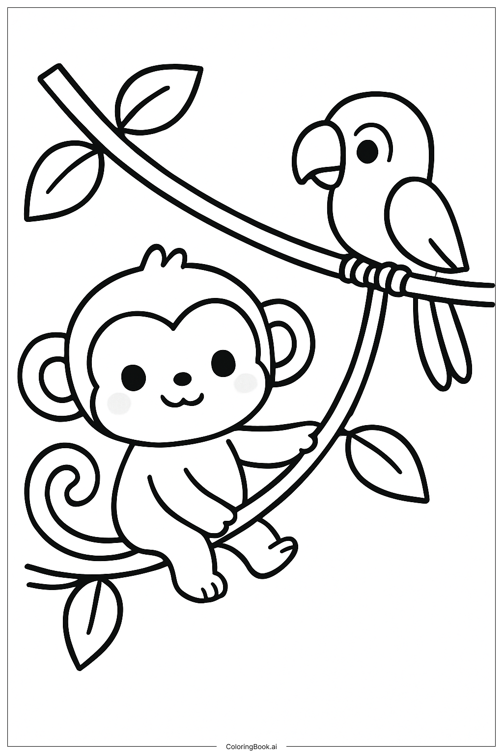  Trang tô màu Bạn Bè Rừng Rậm Kawaii 