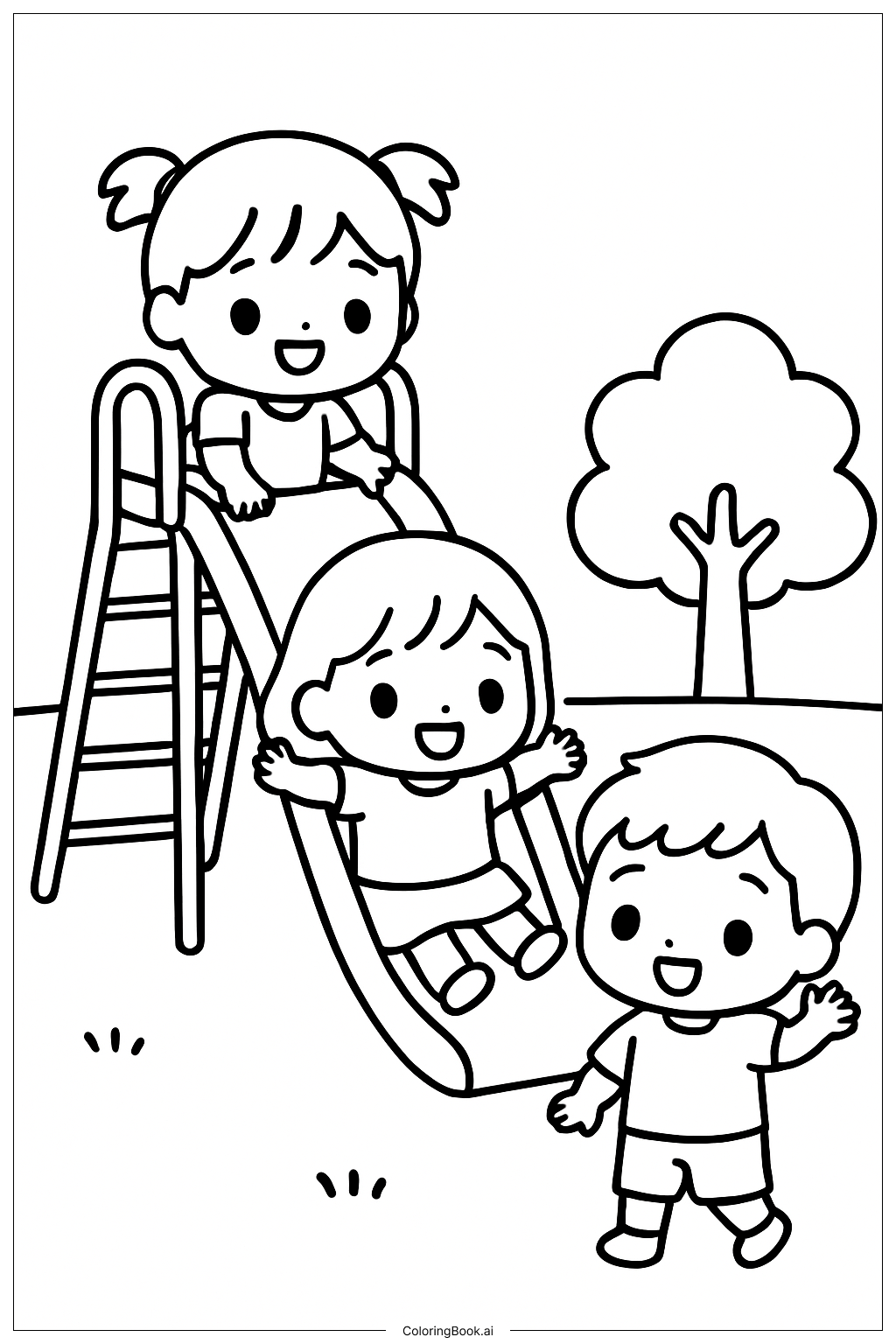  Página para colorear de Tobogán Kawaii en el Parque 