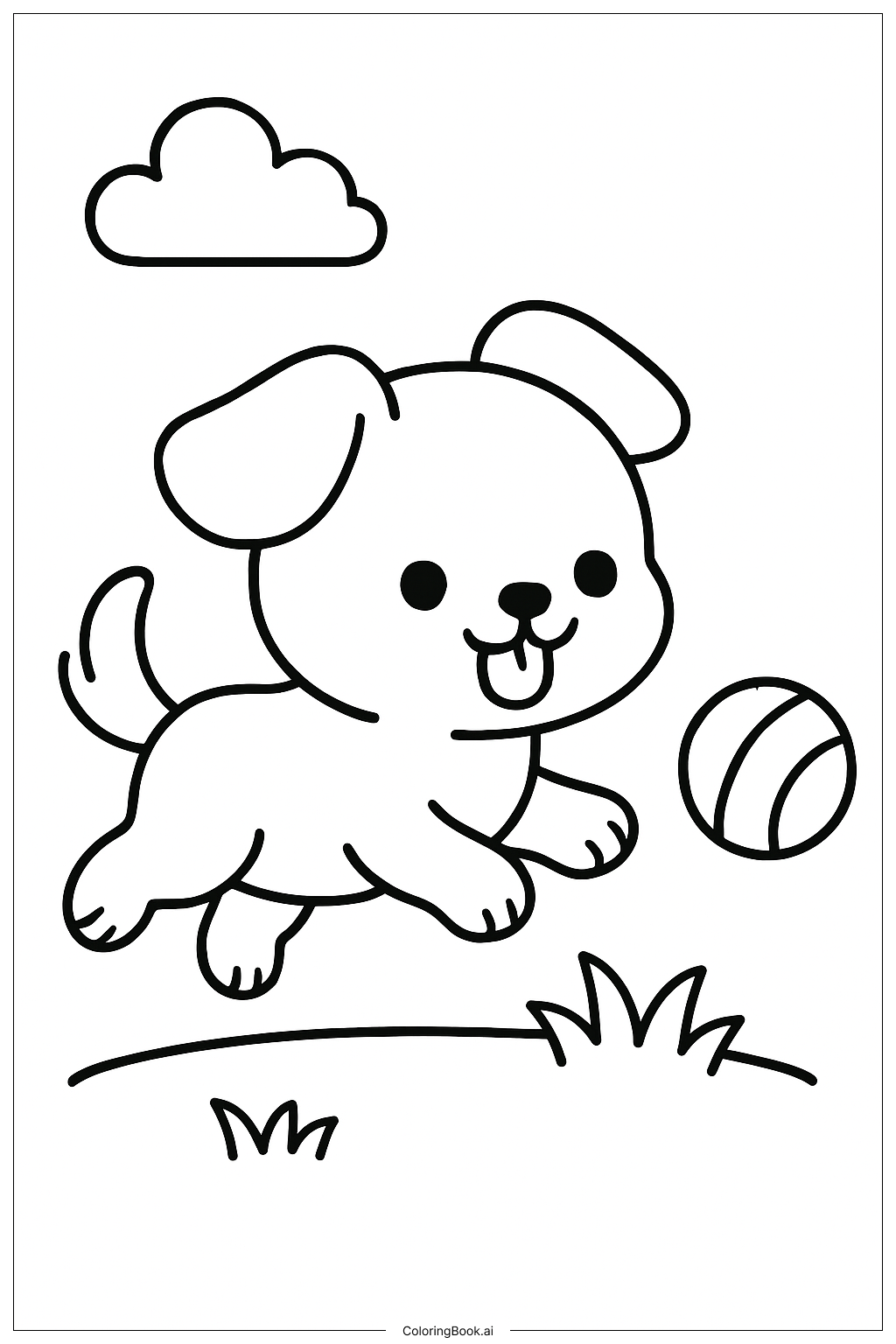 Kawaii Puppy With Ball Coloring Page