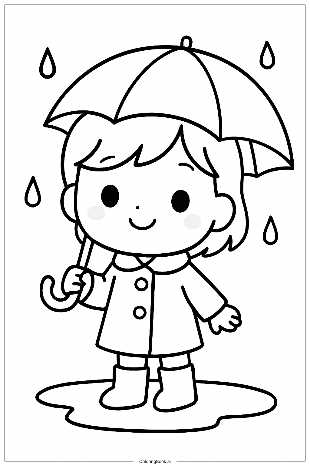  Página para colorear de Día lluvioso kawaii 