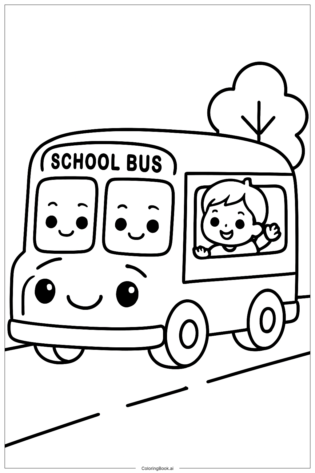  Kawaii School Bus Coloring Page 