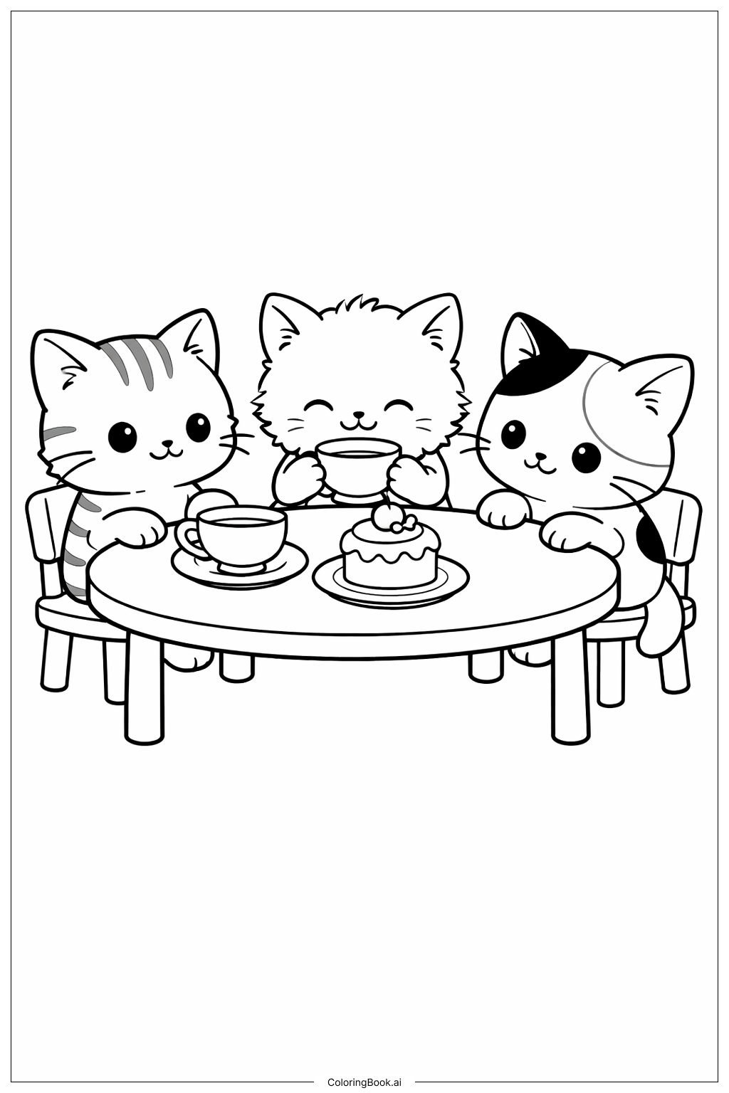  Trang tô màu Những chú mèo con trong bữa tiệc trà 