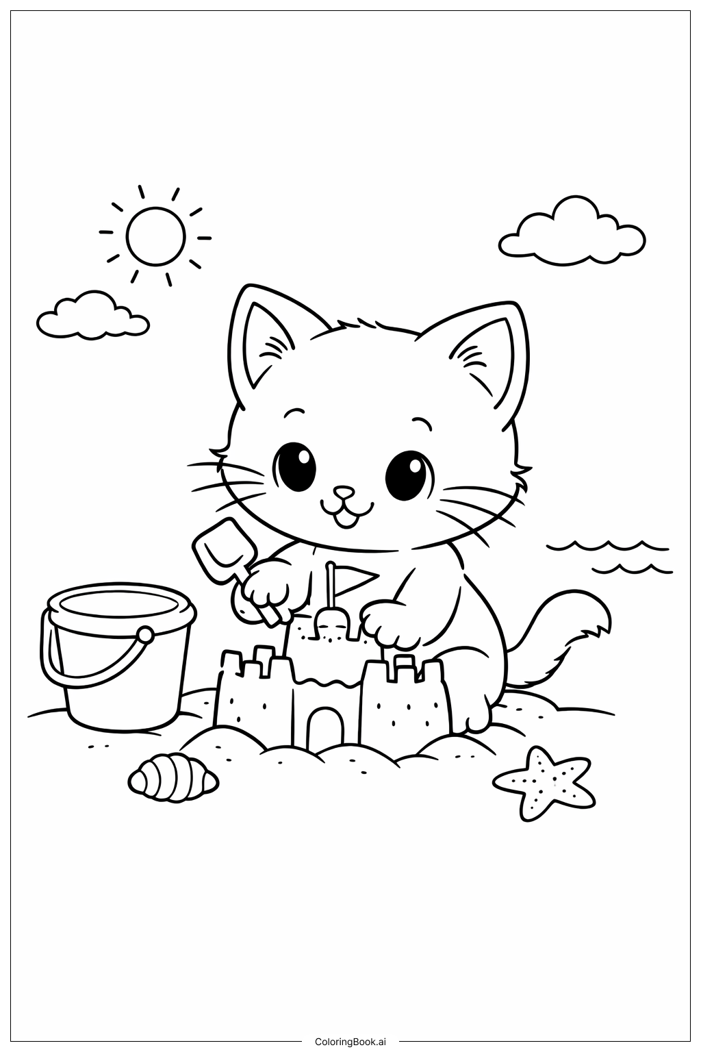  Trang tô màu Những chú mèo con xây lâu đài cát 