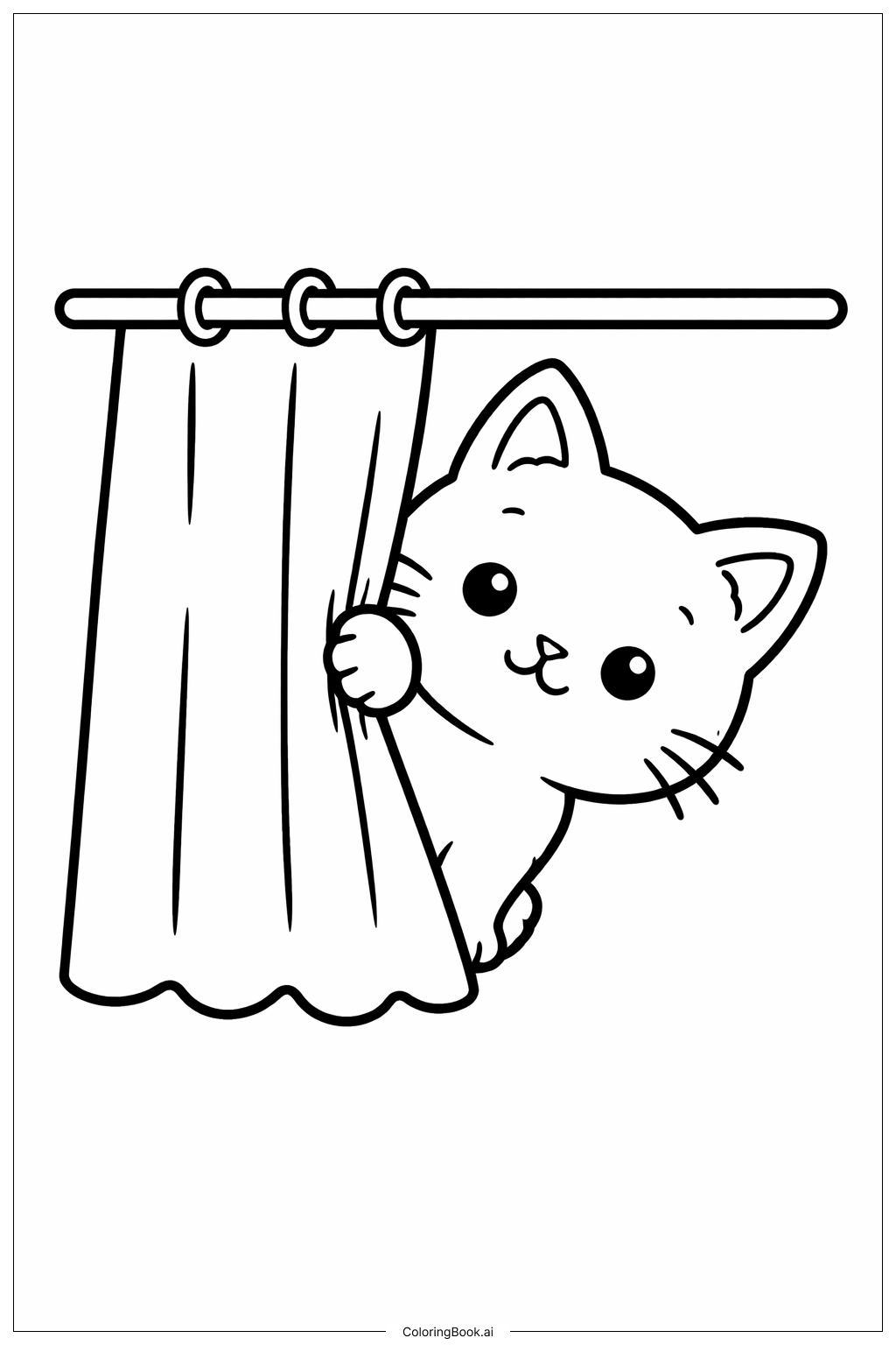 Trang tô màu Những chú mèo con trốn sau tấm rèm 