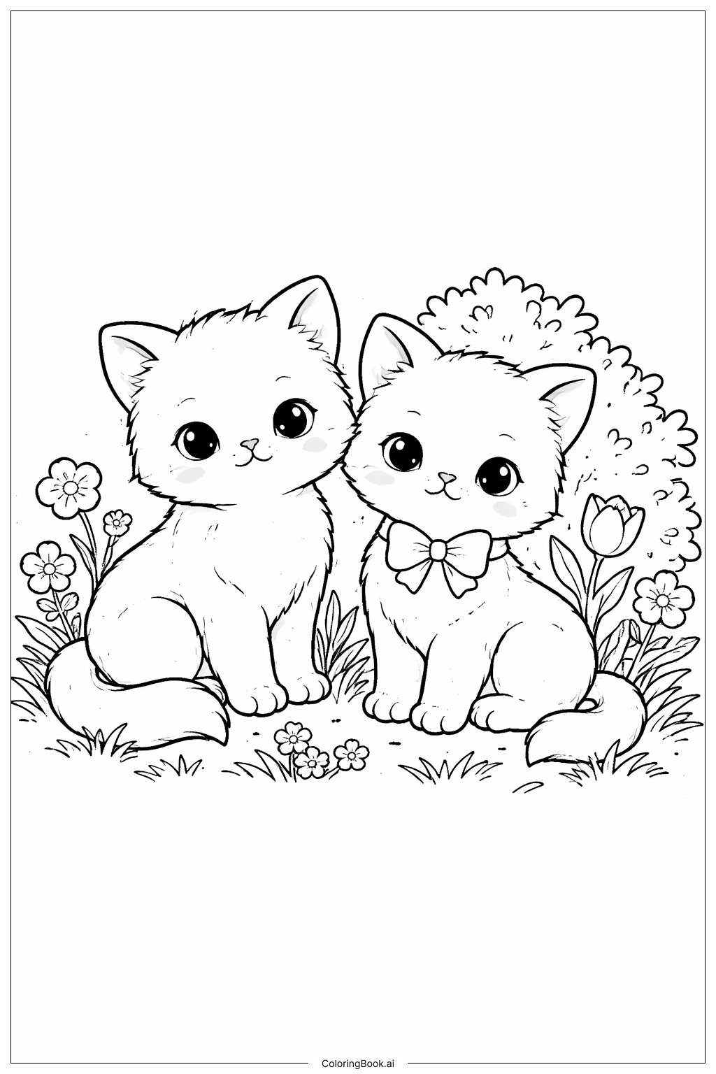  Trang tô màu Những chú mèo con trong vườn 
