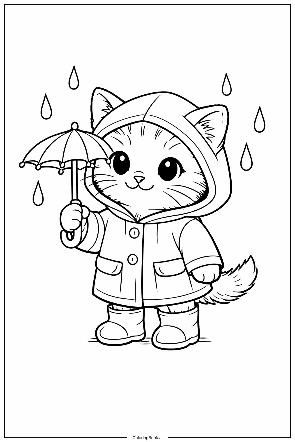  Trang tô màu Mèo Con Mặc Áo Mưa 