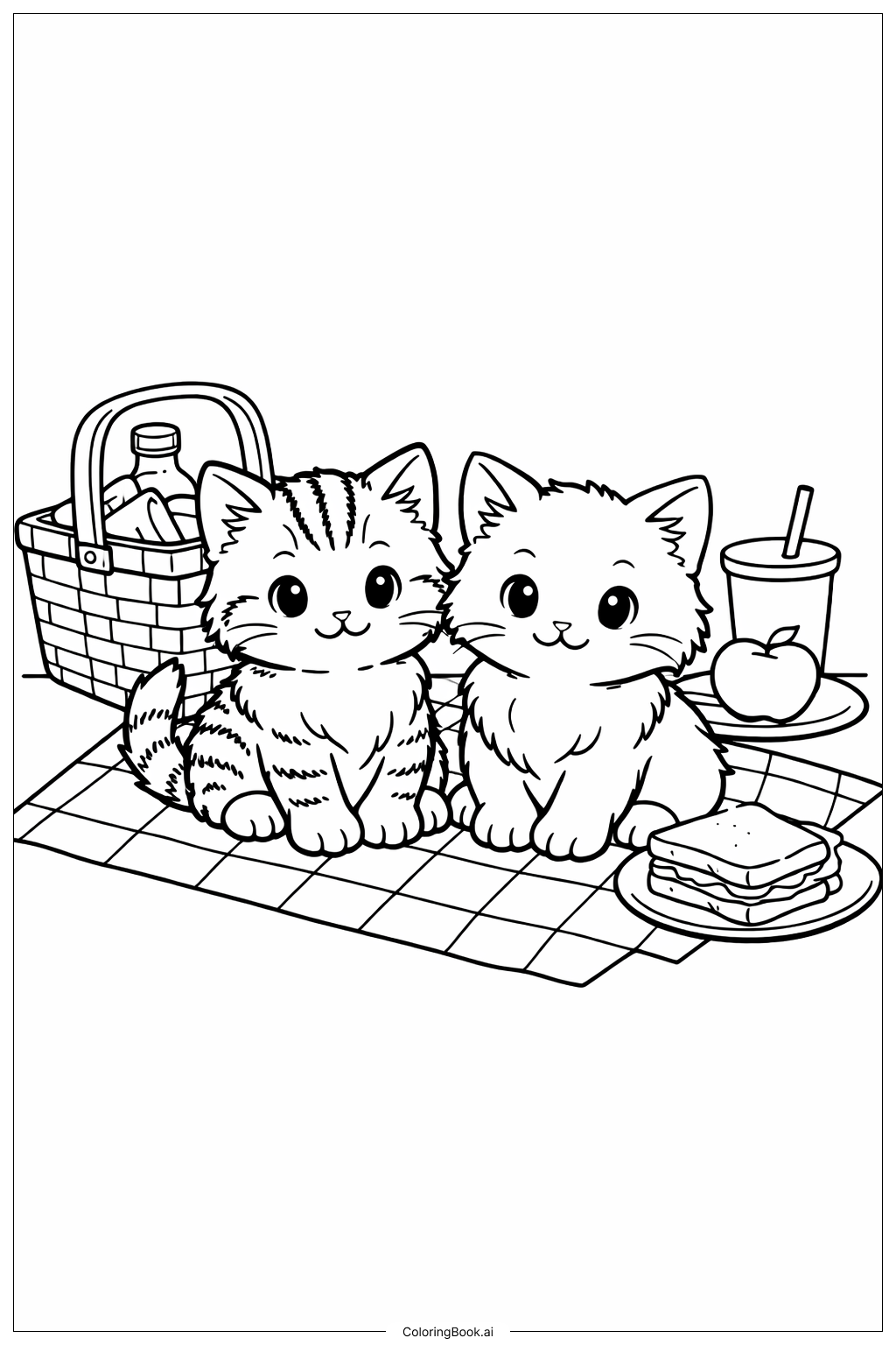  Trang tô màu Mèo Con trên Chăn Dã Ngoại 