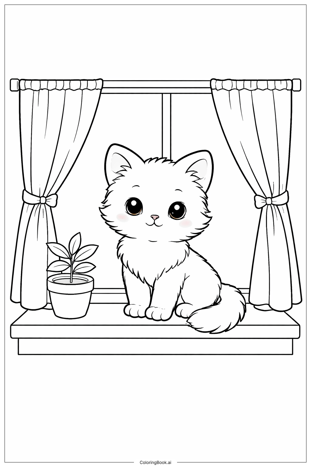  Trang tô màu Mèo con trên bậu cửa sổ 