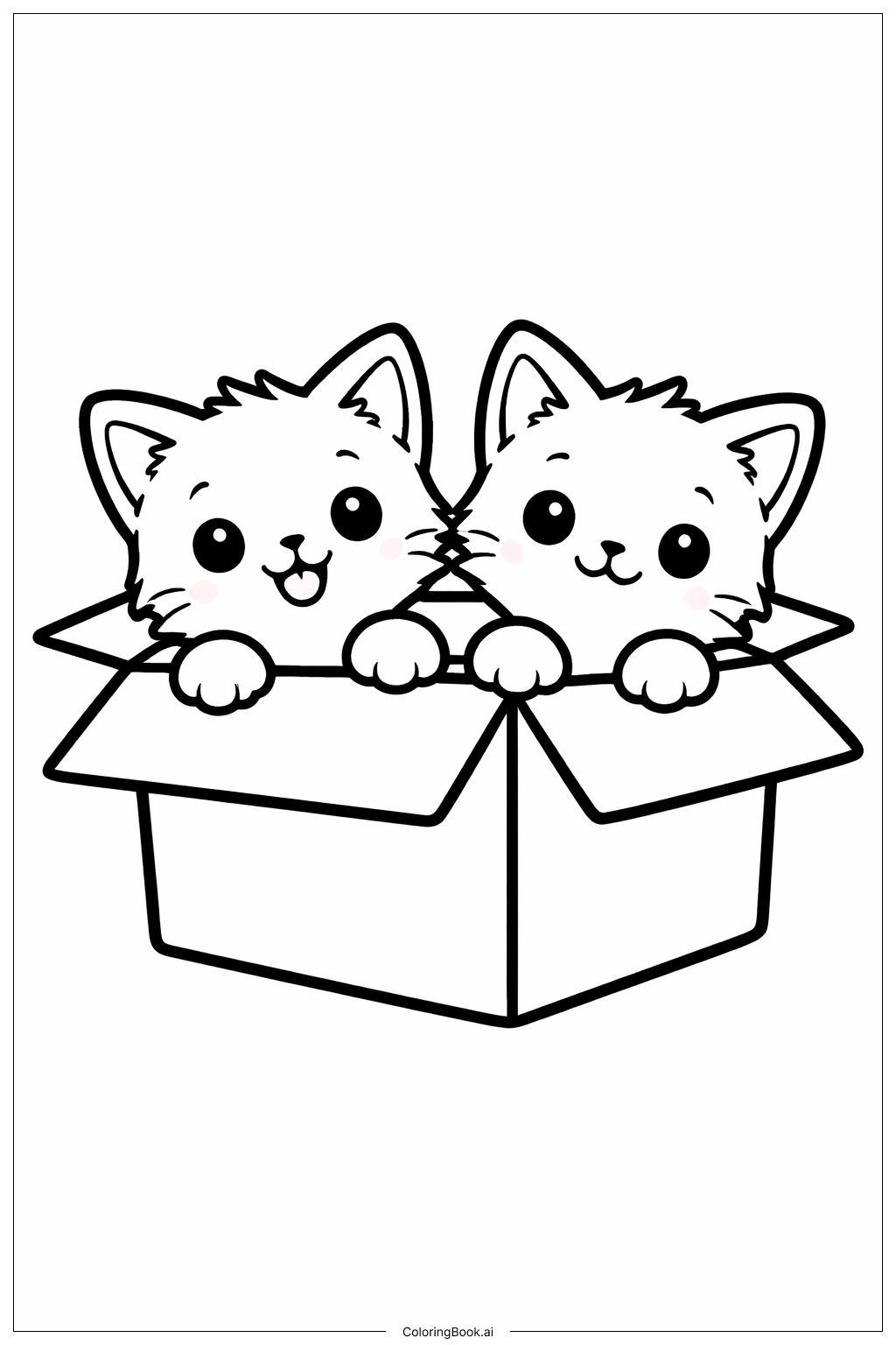  Trang tô màu Những chú mèo con ló đầu ra khỏi hộp 