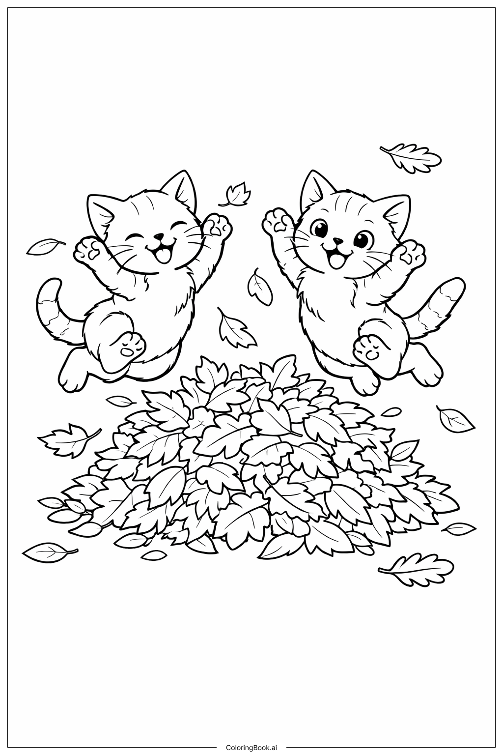 Trang tô màu Mèo Con Chơi Đùa Trong Lá Rơi 