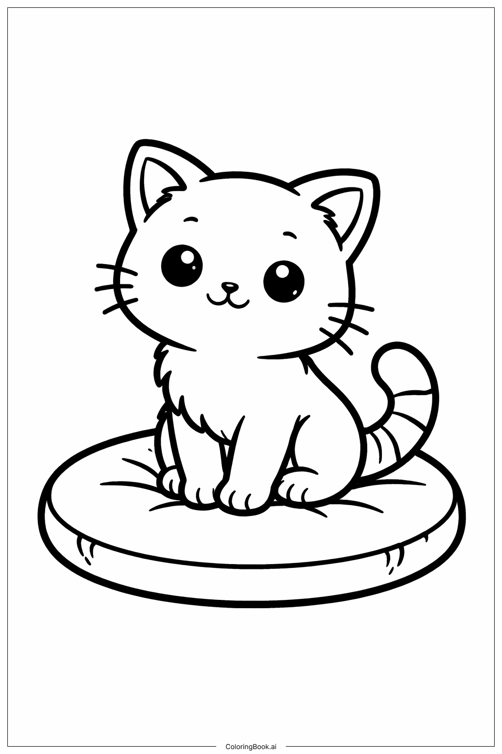  Trang tô màu Chú mèo con ngồi trên đệm 