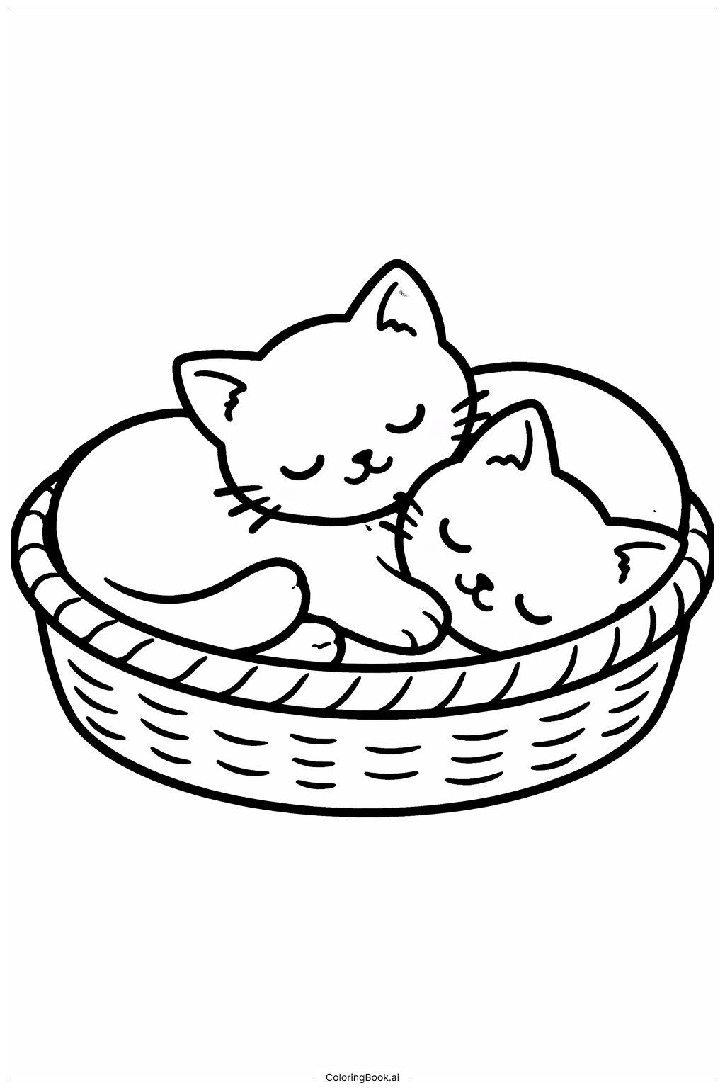  Trang tô màu Những chú mèo con đang ngủ trong giỏ 