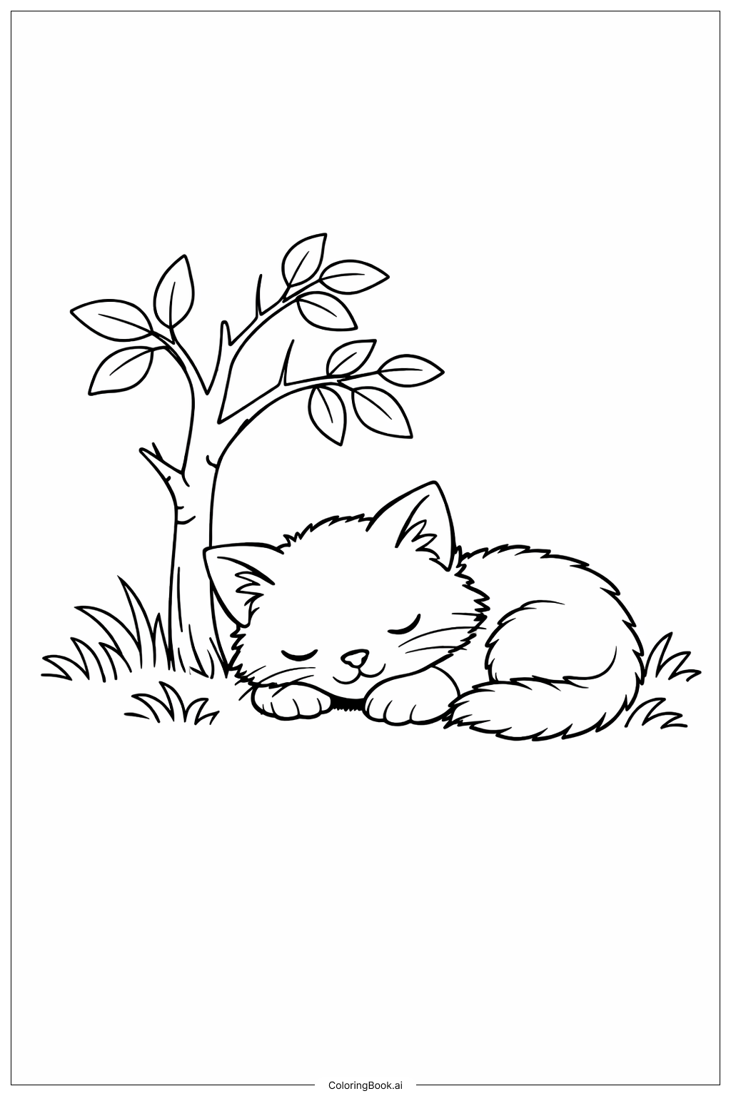  Trang tô màu Mèo Con Dưới Cây 