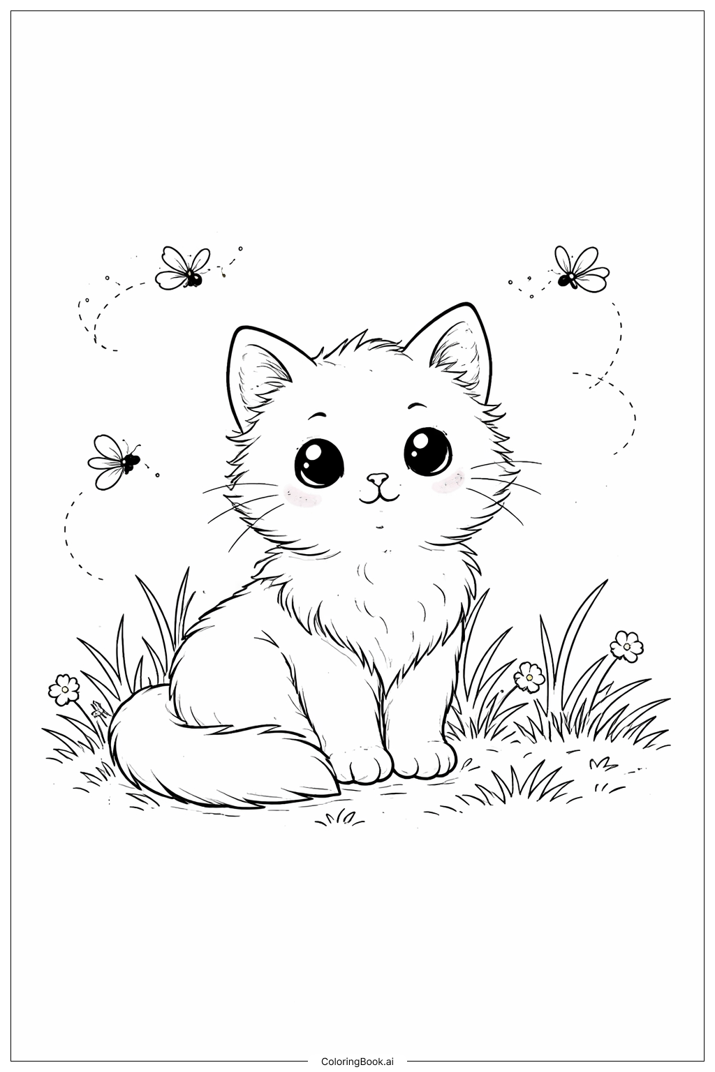  Trang tô màu Mèo Con Ngắm Đom Đóm 