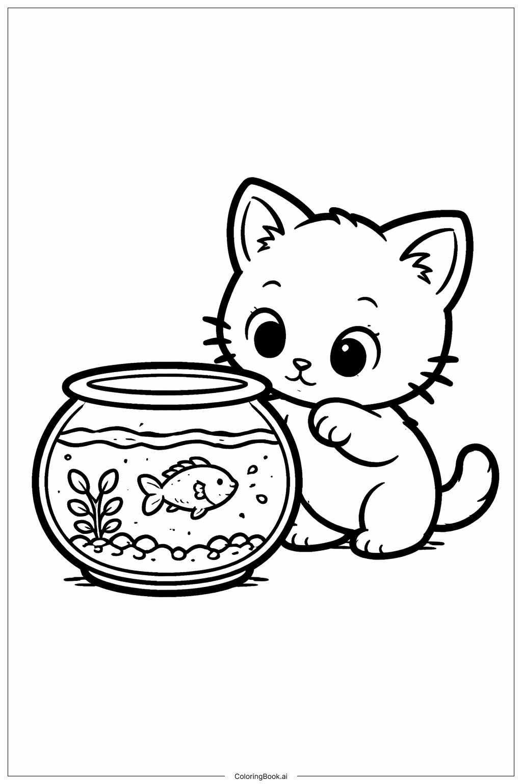  Trang tô màu Những chú mèo con ngắm bể cá 